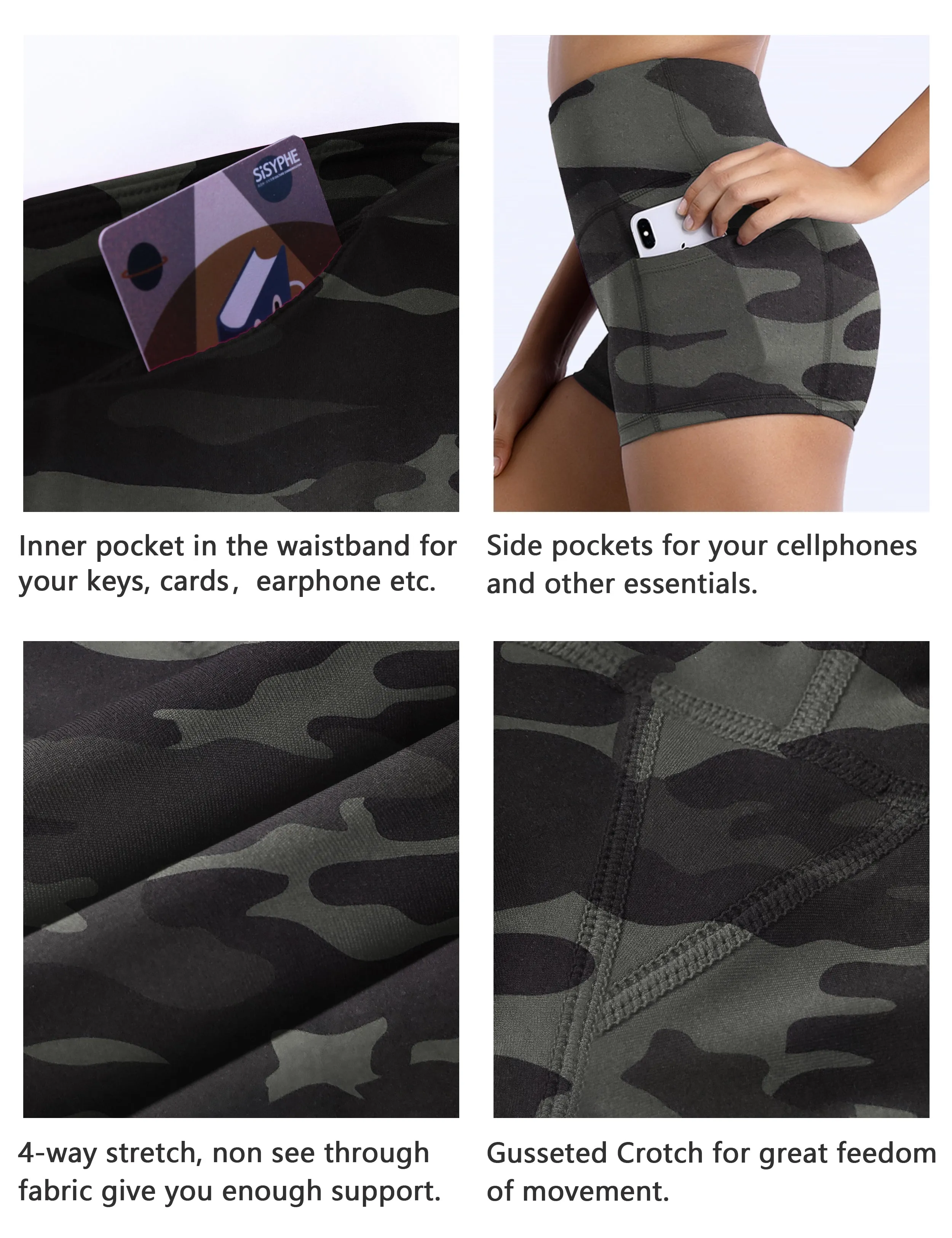 2.5" Printed Side Pockets Plus Size Shorts dimgraycamo_Plus Size