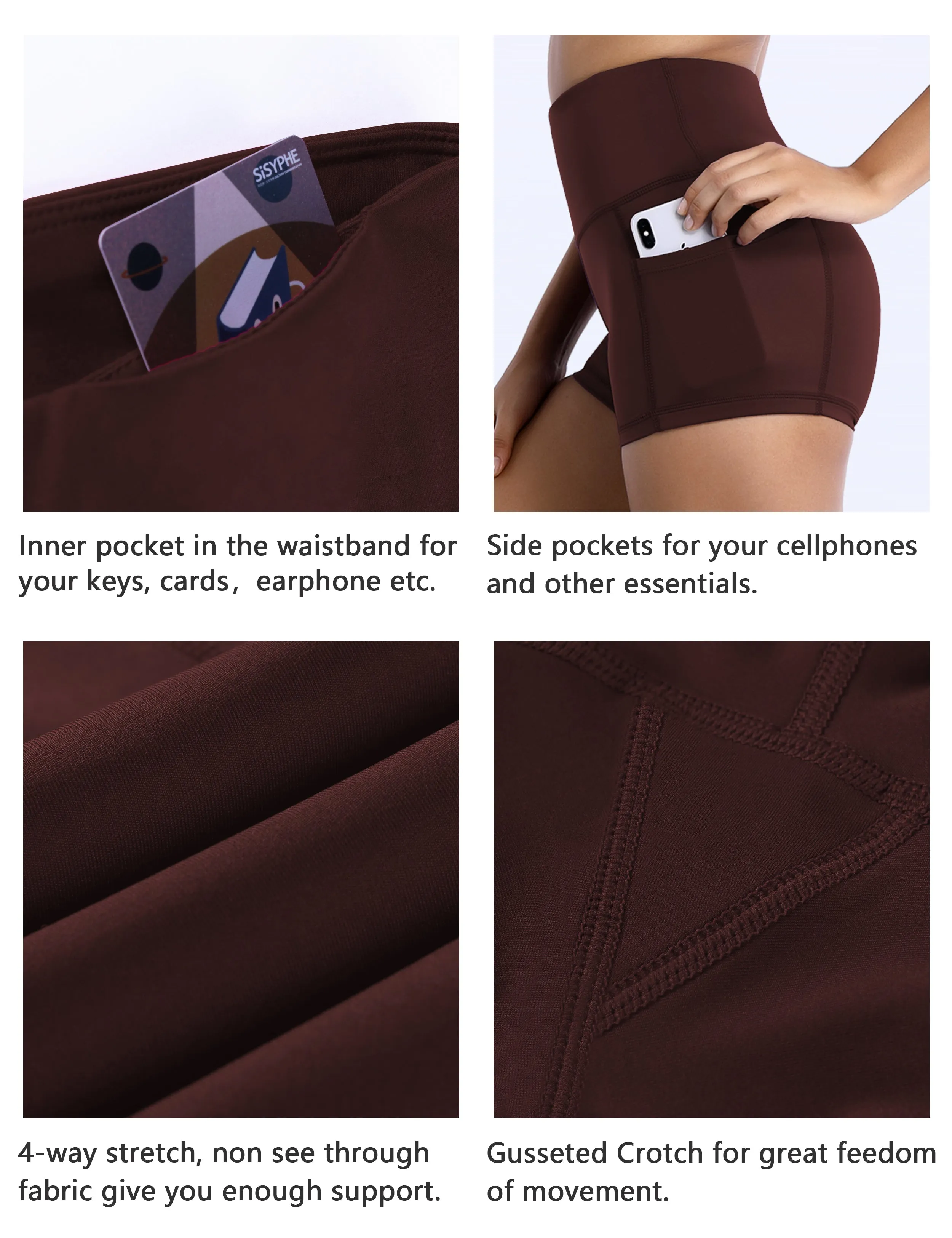 2.5" Side Pockets Yoga Shorts mahoganymaroon