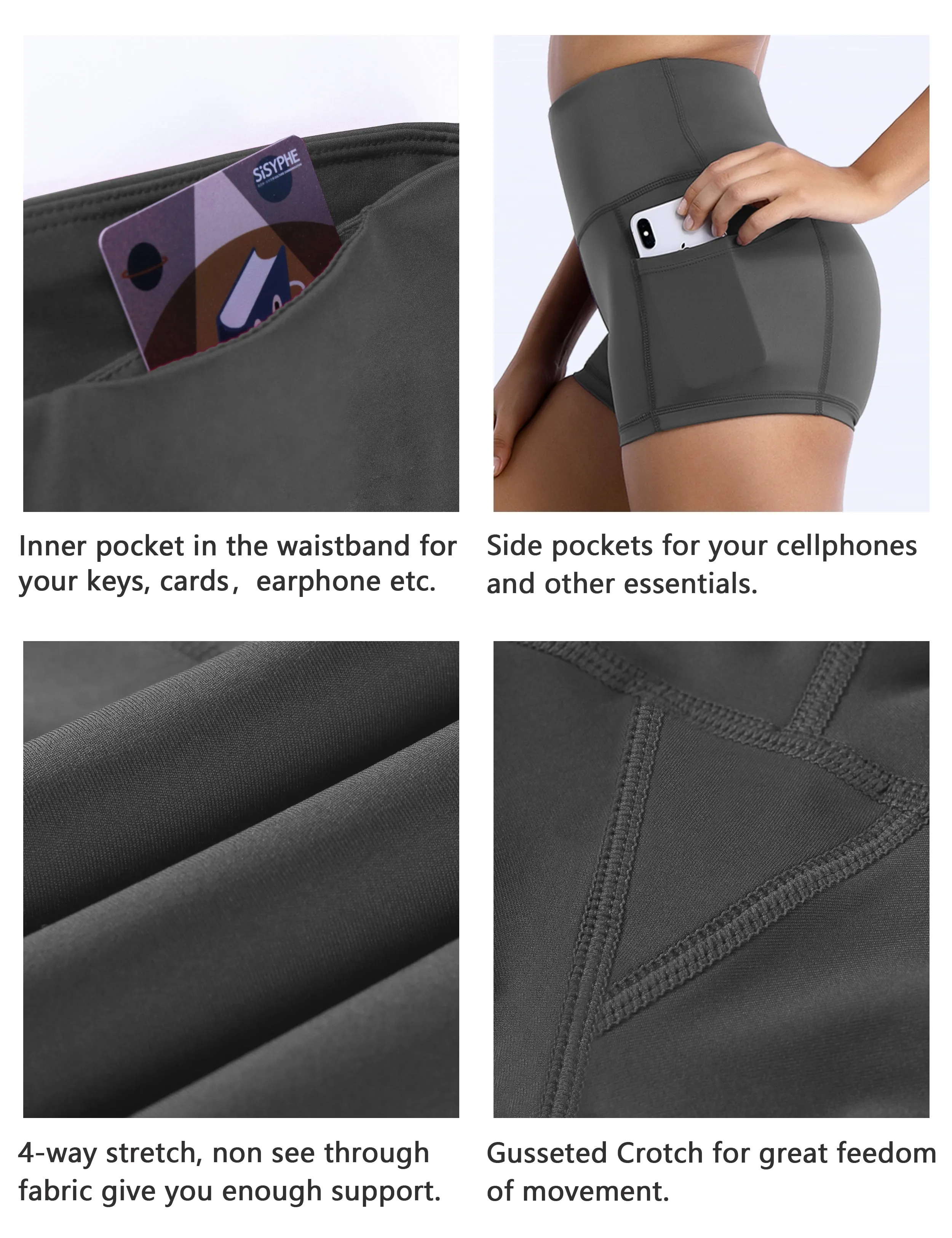 2.5" Side Pockets Yoga Shorts shadowcharcoal