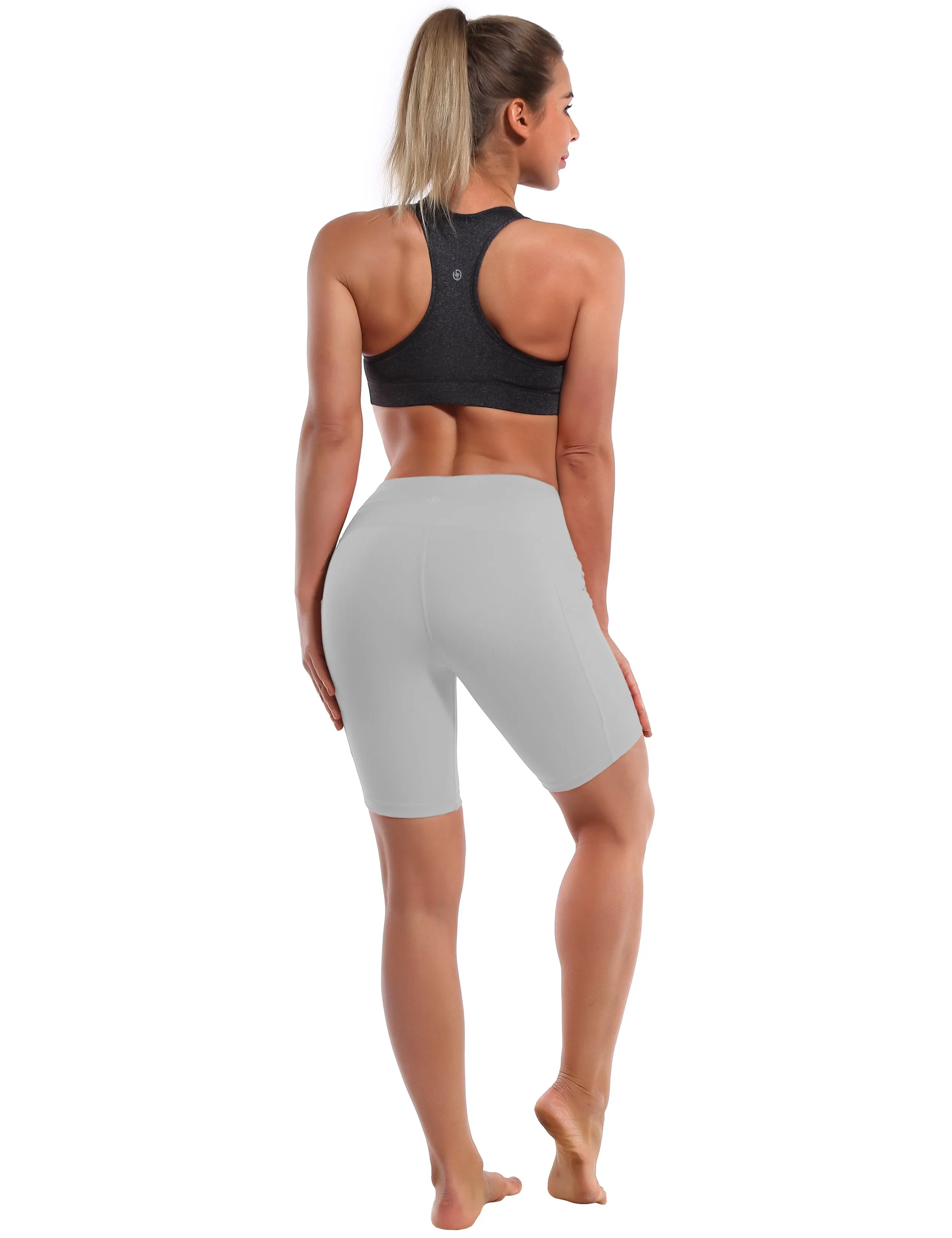 8" Side Pockets Yoga Shorts lightgray ins