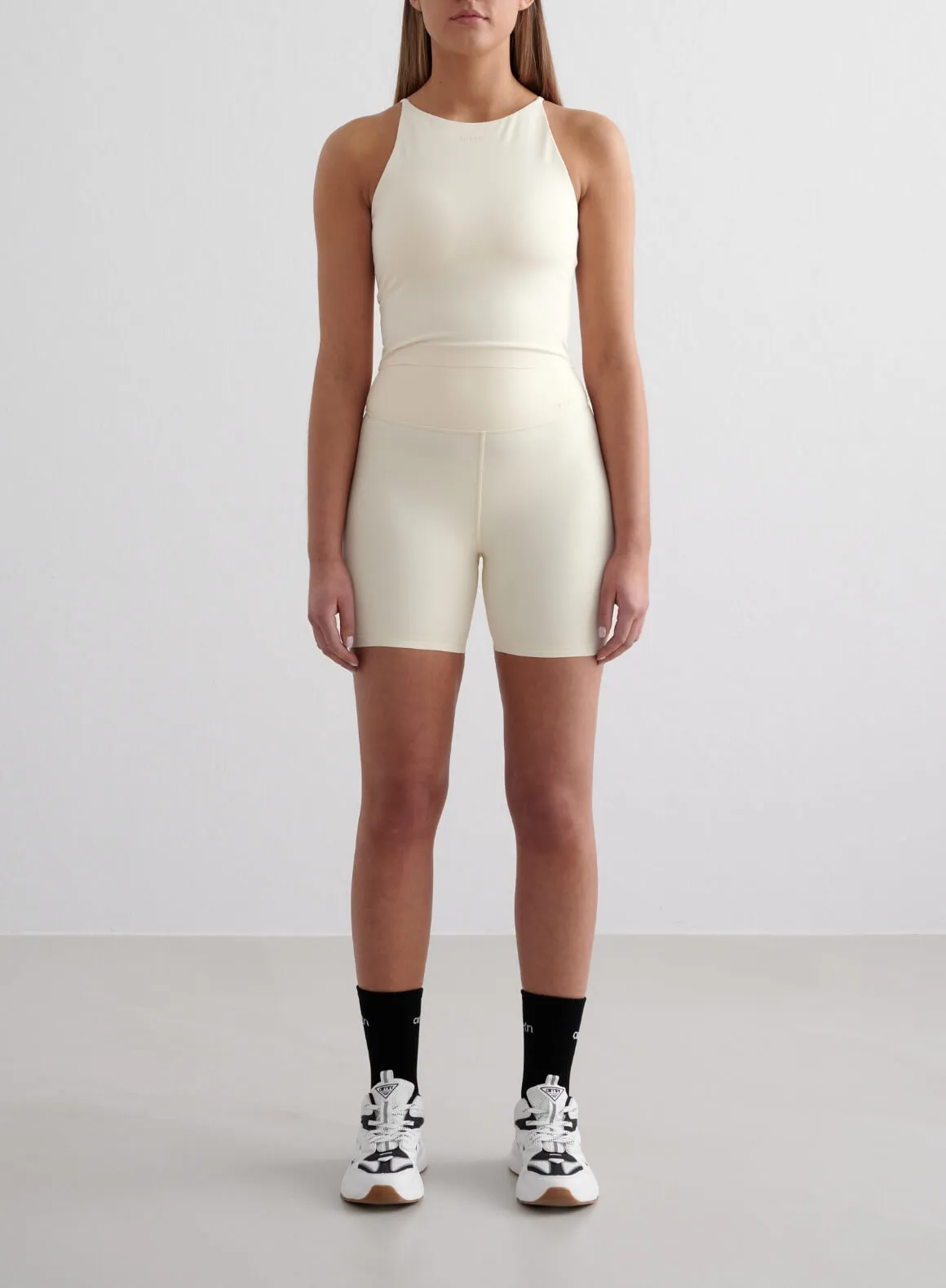 Almond White Sense Midi Biker Shorts