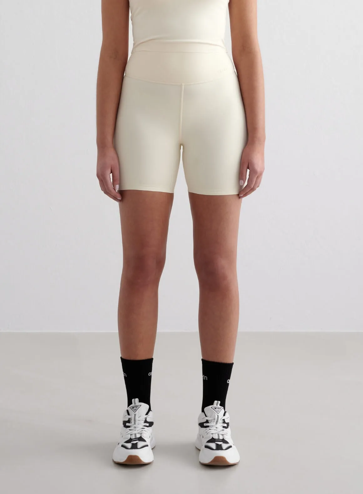 Almond White Sense Midi Biker Shorts