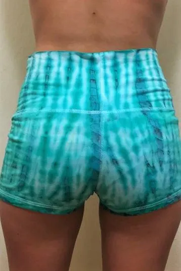 Aqua Tie Dye Yoga Shorts