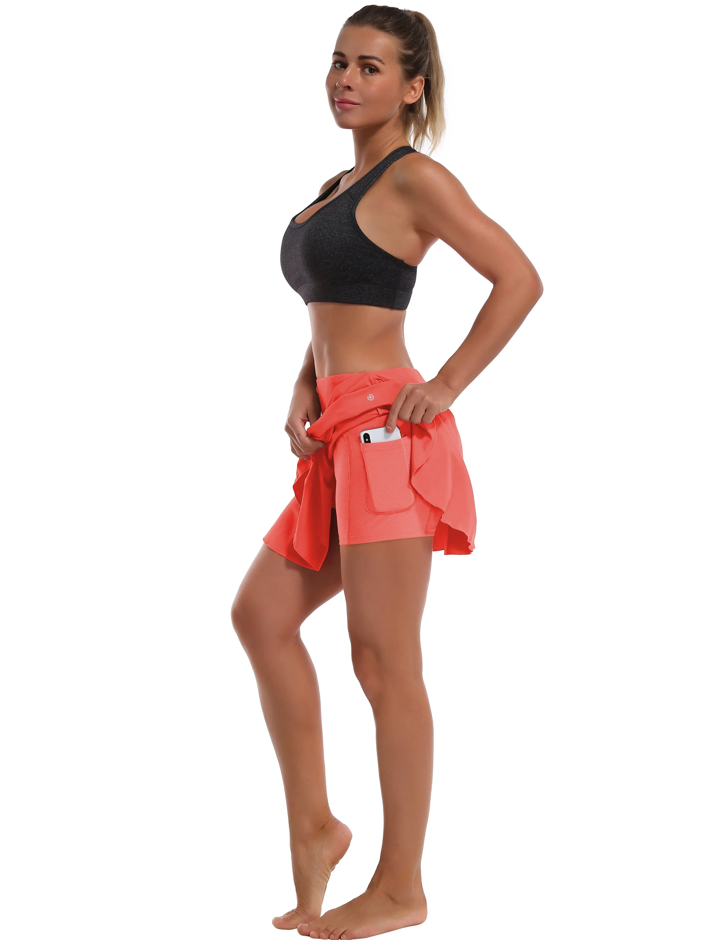 Athletic Tennis Golf Pleated Skort Awith Pocket Shorts coral_yoga