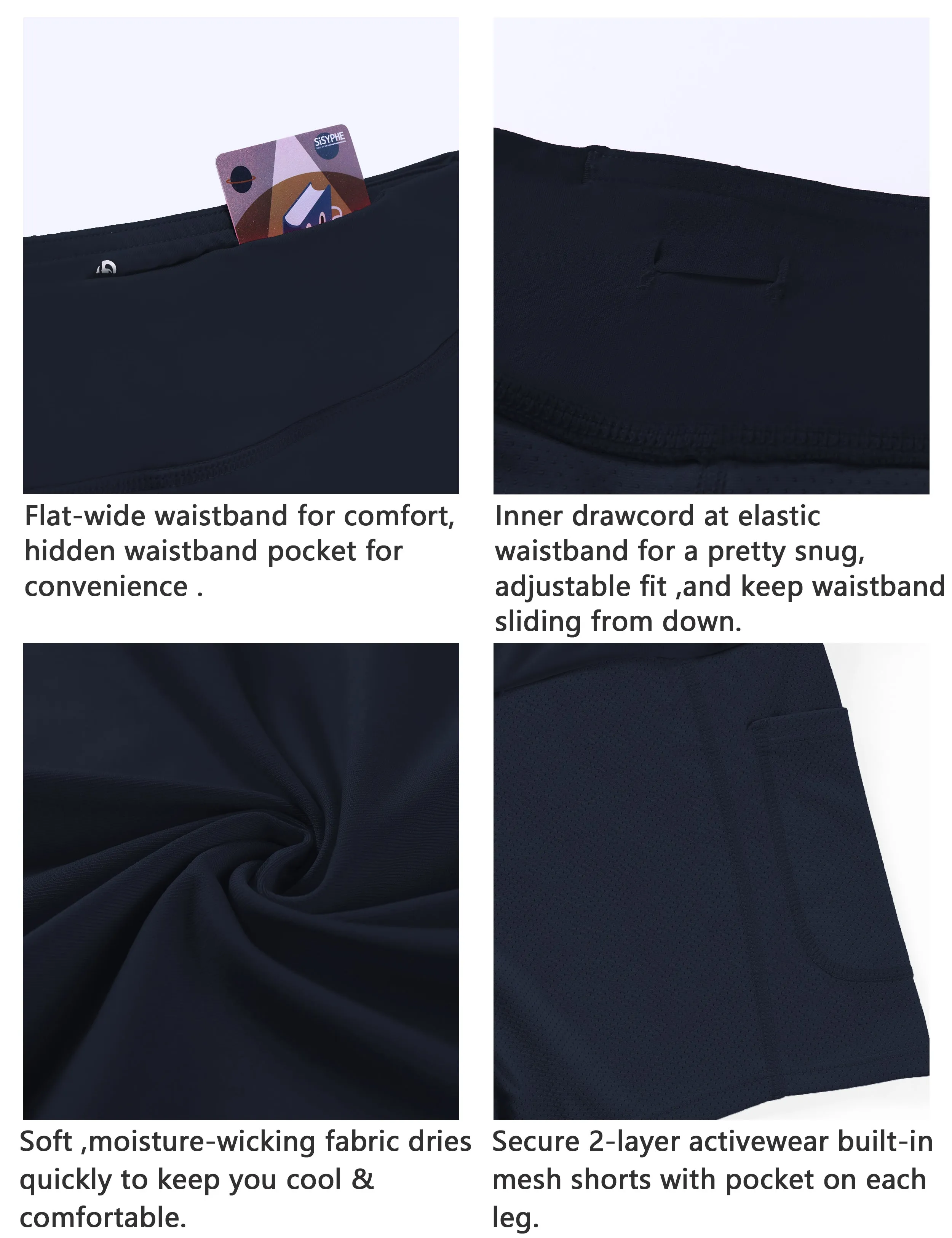 Athletic Tennis Golf Pleated Skort Awith Pocket Shorts darknavy ins_Running