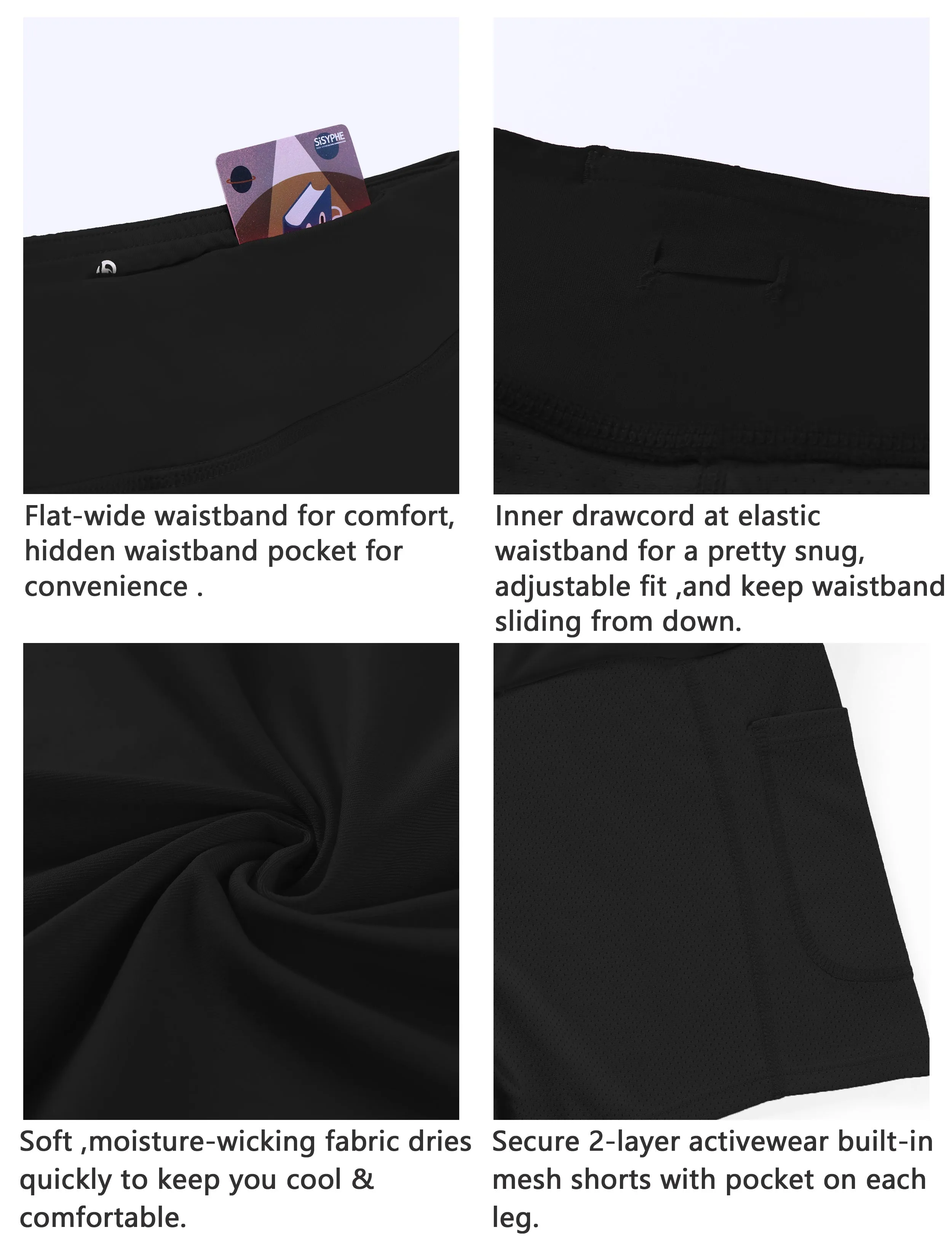 Athletic Tennis Golf Pleated Skort with Pocket Shorts black_Golf