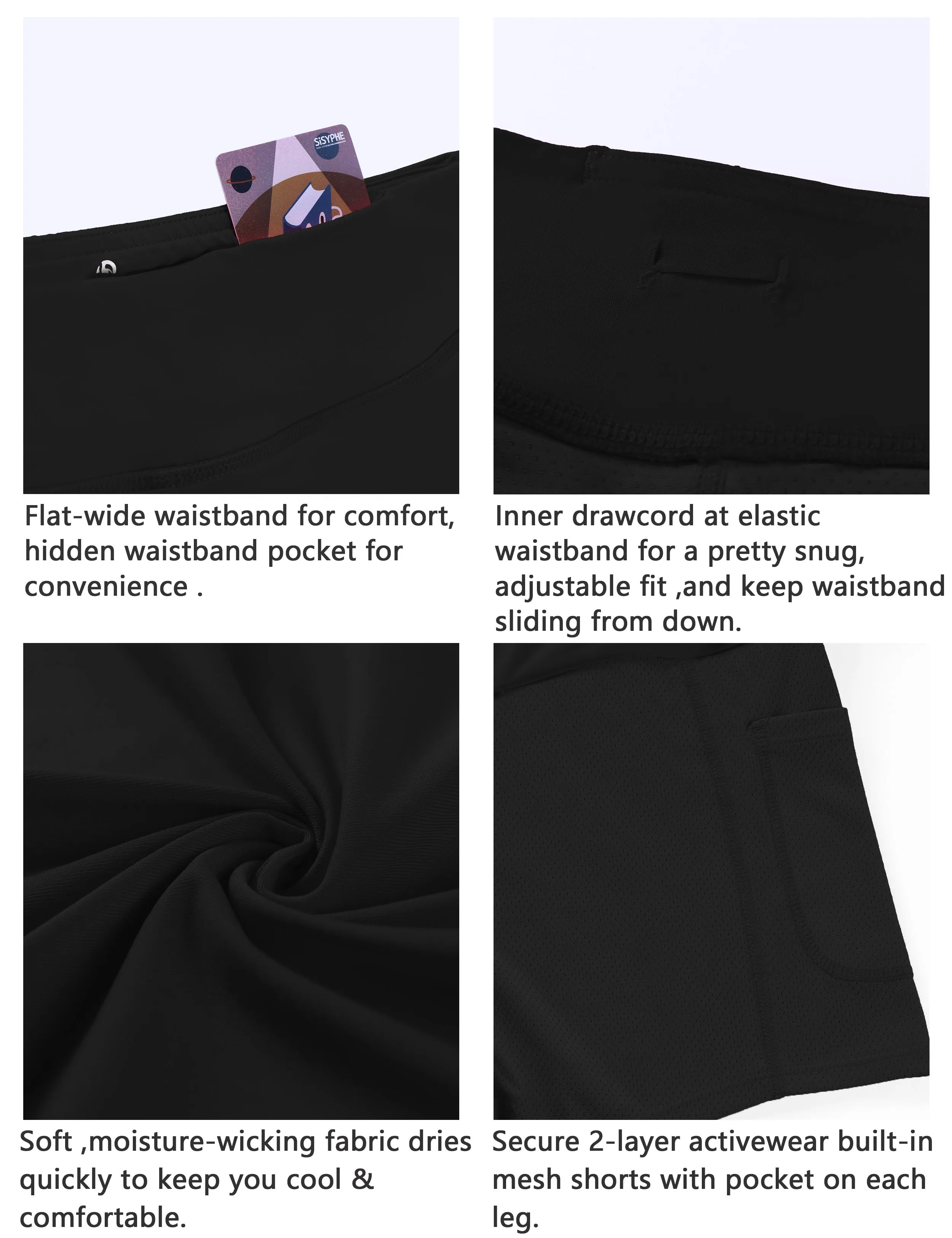 Athletic Tennis Golf Pleated Skort with Pocket Shorts black_Jogging
