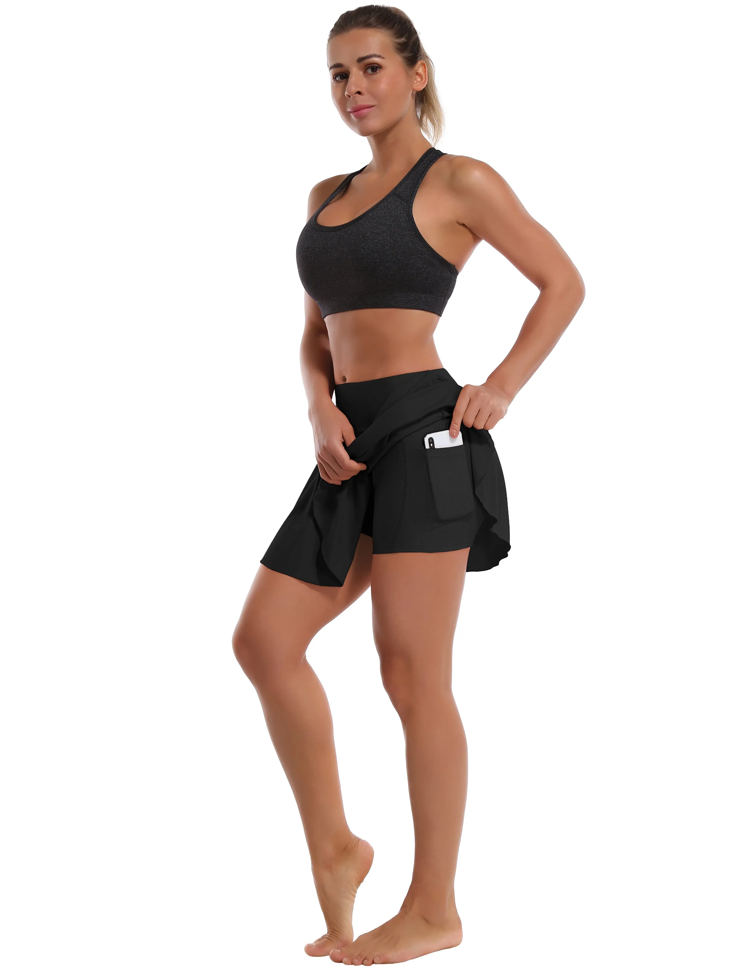 Athletic Tennis Golf Pleated Skort with Pocket Shorts black_Jogging