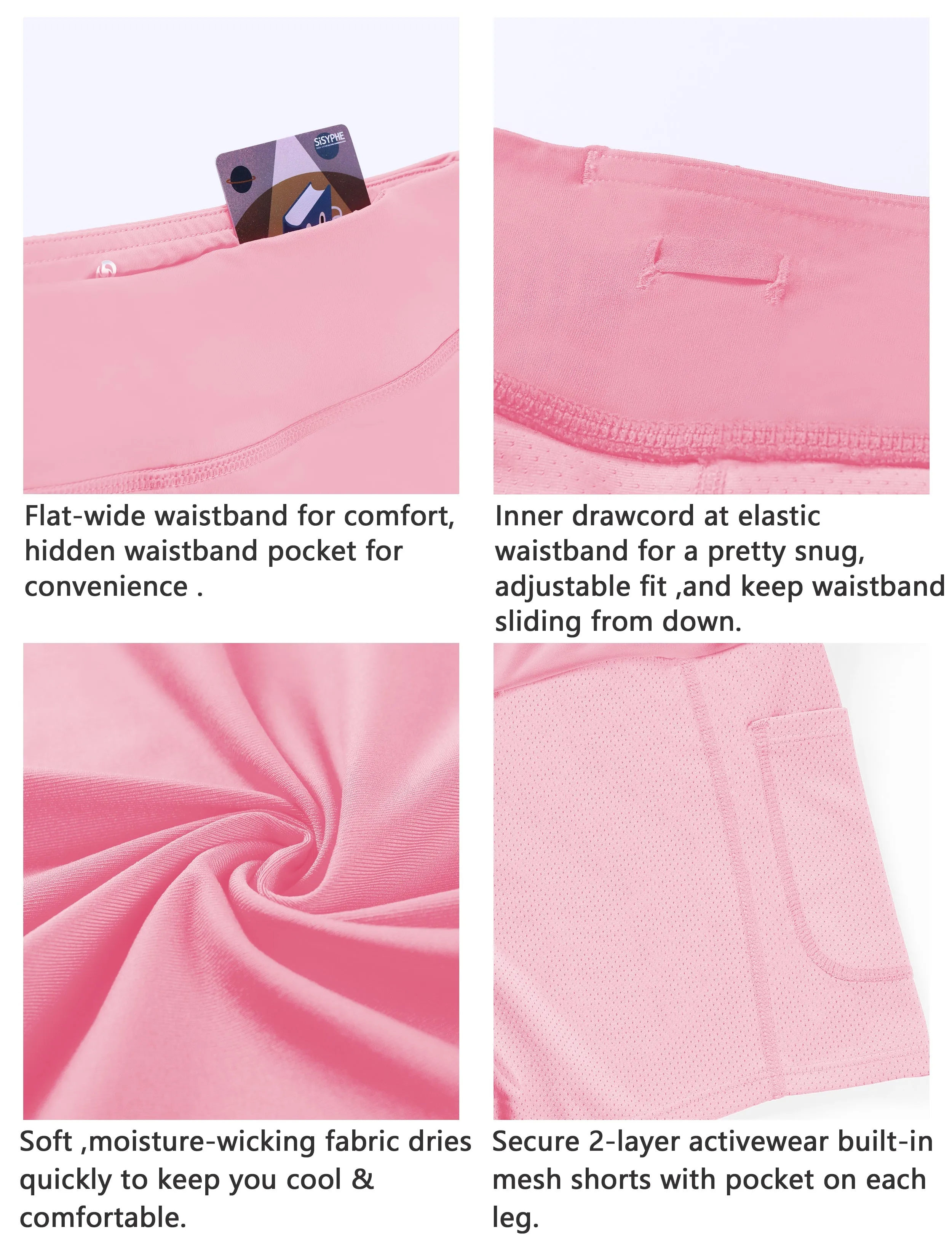 Athletic Tennis Golf Pleated Skort with Pocket Shorts lightpink_Biking