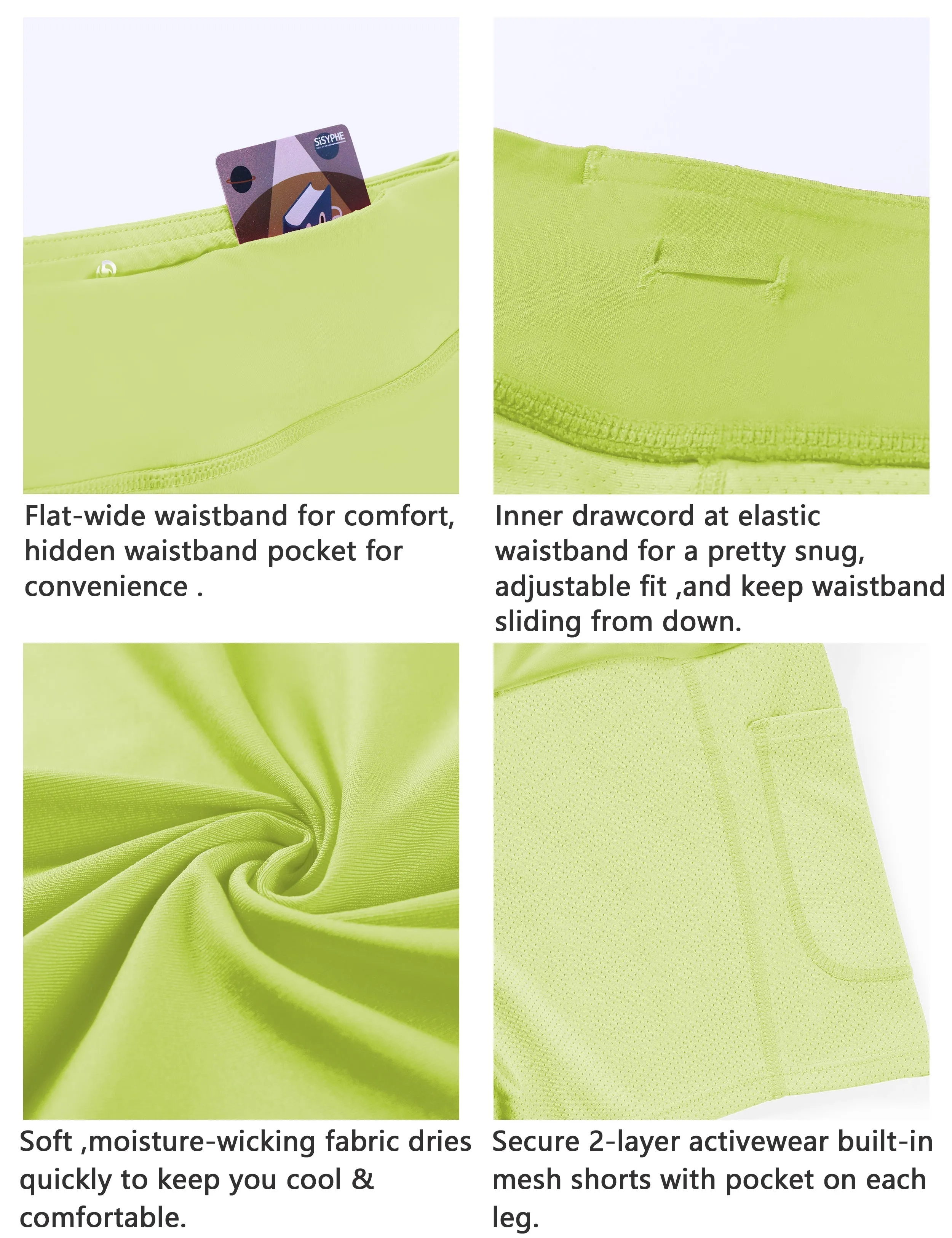 Athletic Tennis Golf Pleated Skort with Pocket Shorts noenyellow_Plus Size