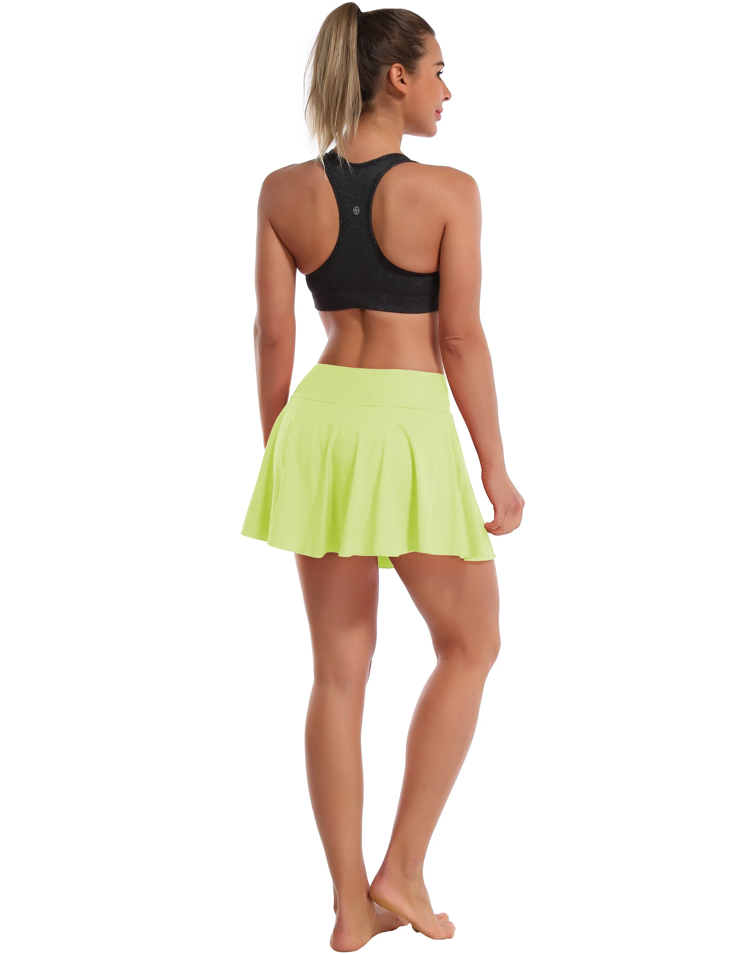 Athletic Tennis Golf Pleated Skort with Pocket Shorts noenyellow_Plus Size
