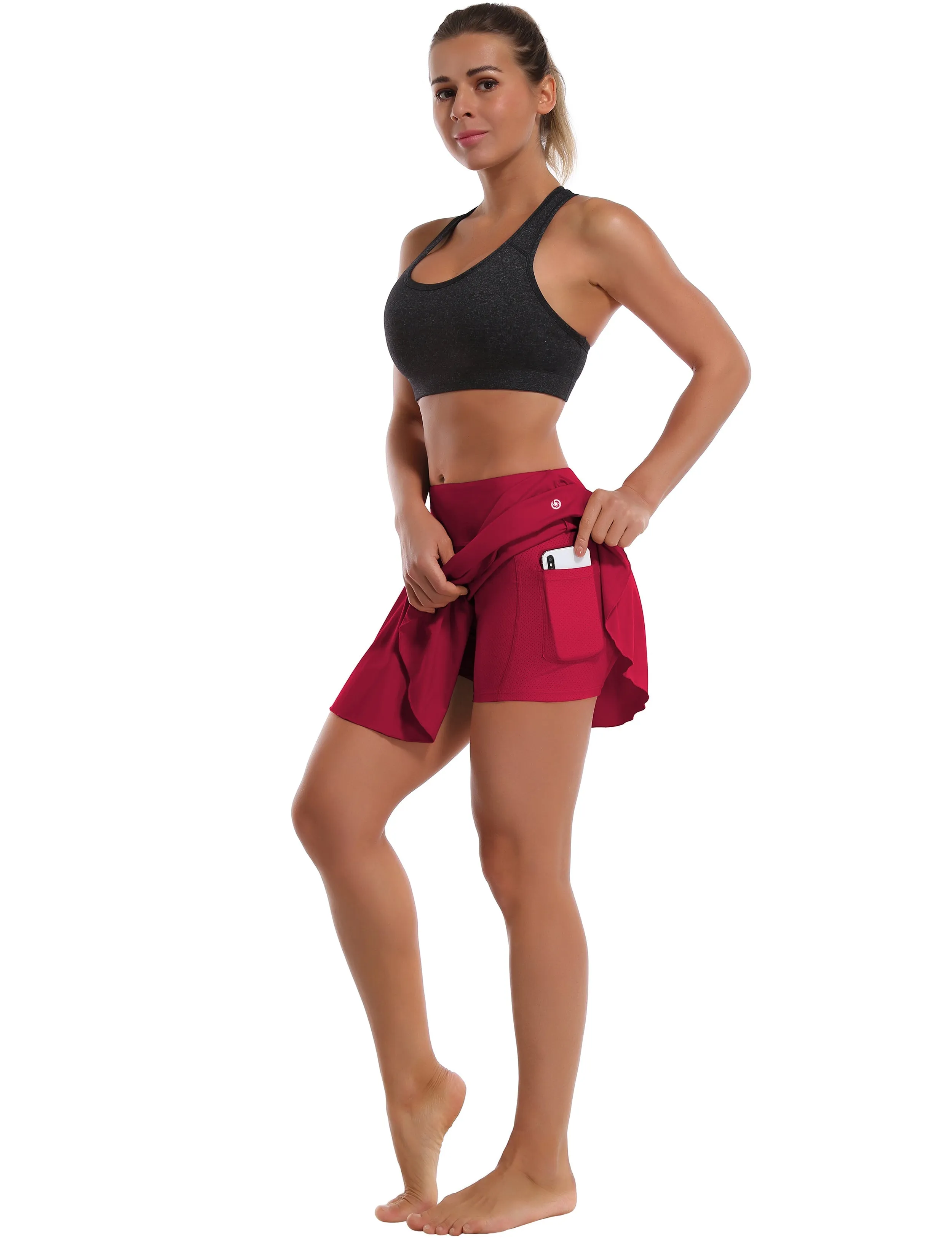 Athletic Tennis Golf Pleated Skort with Pocket Shorts rosecoral_Biking