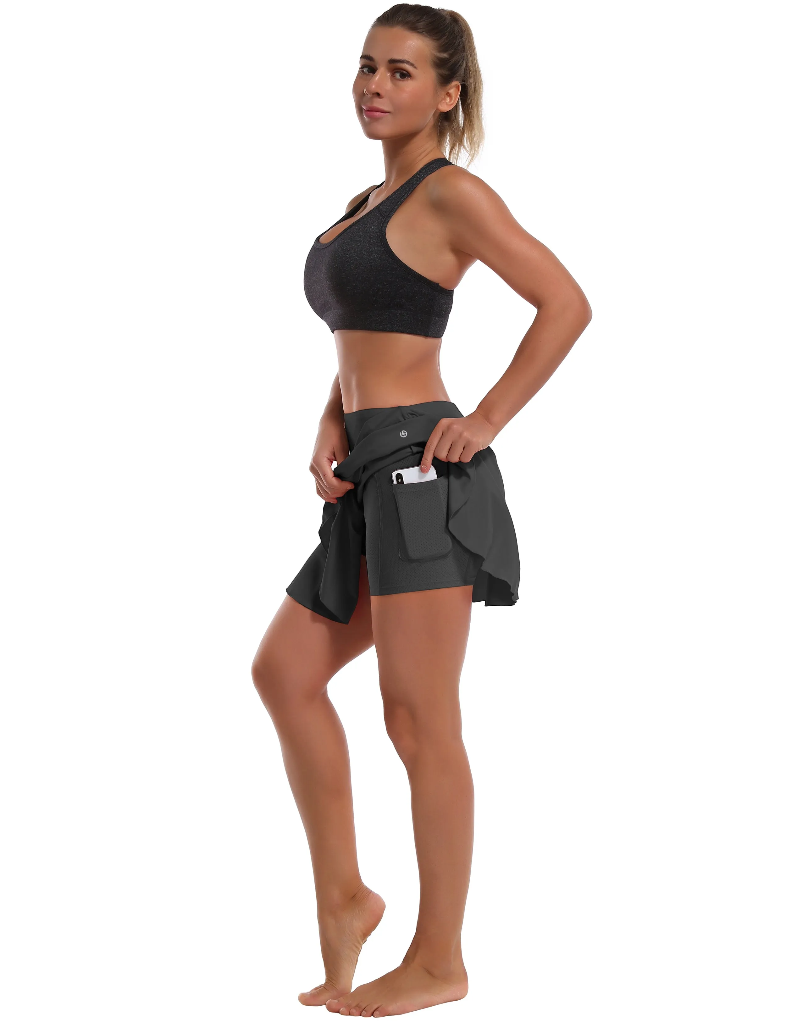 Athletic Tennis Golf Pleated Skort with Pocket Shorts shadowcharcoal_yoga