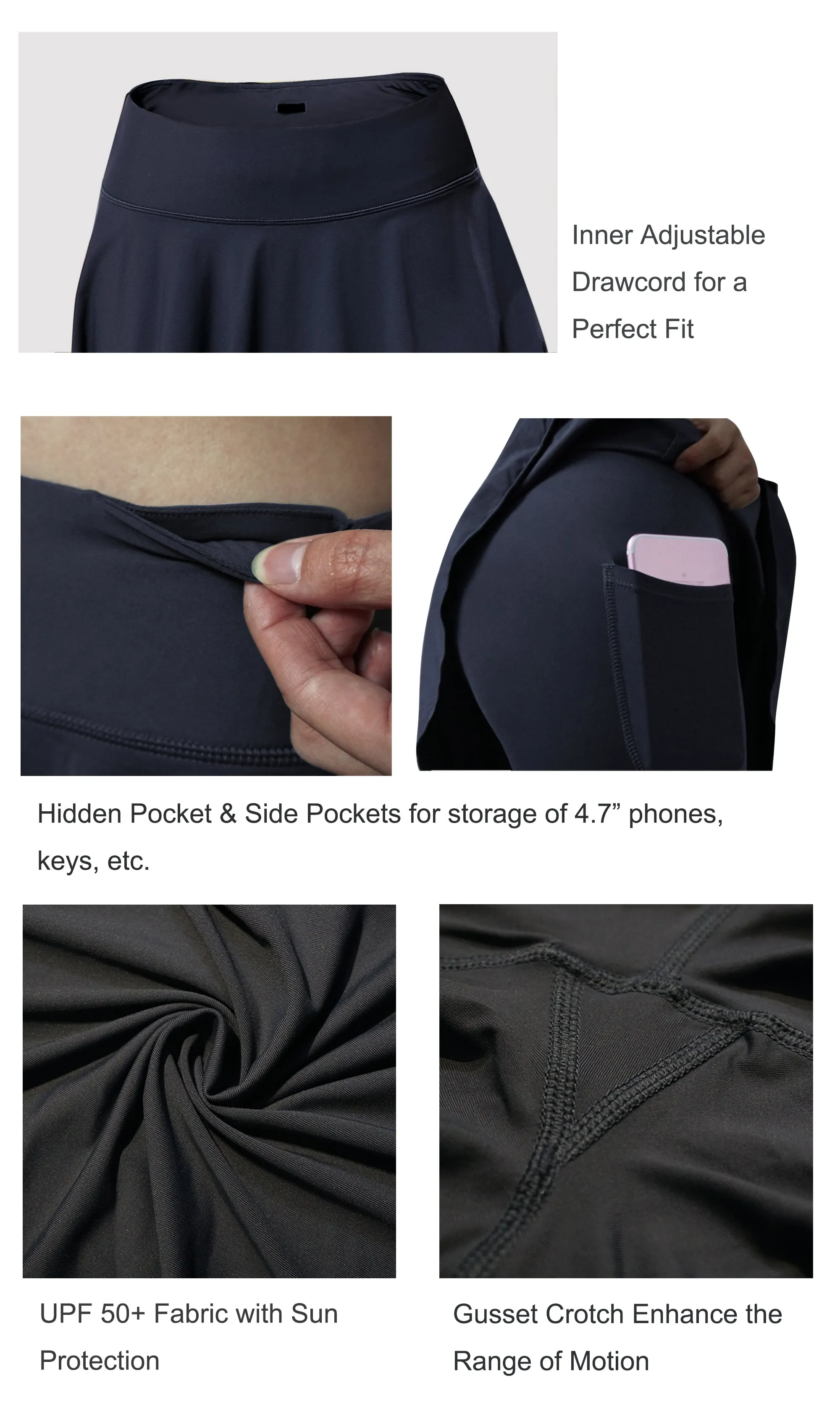 Athletic Tennis Golf Skort with Pocket Shorts darknavy_Gym