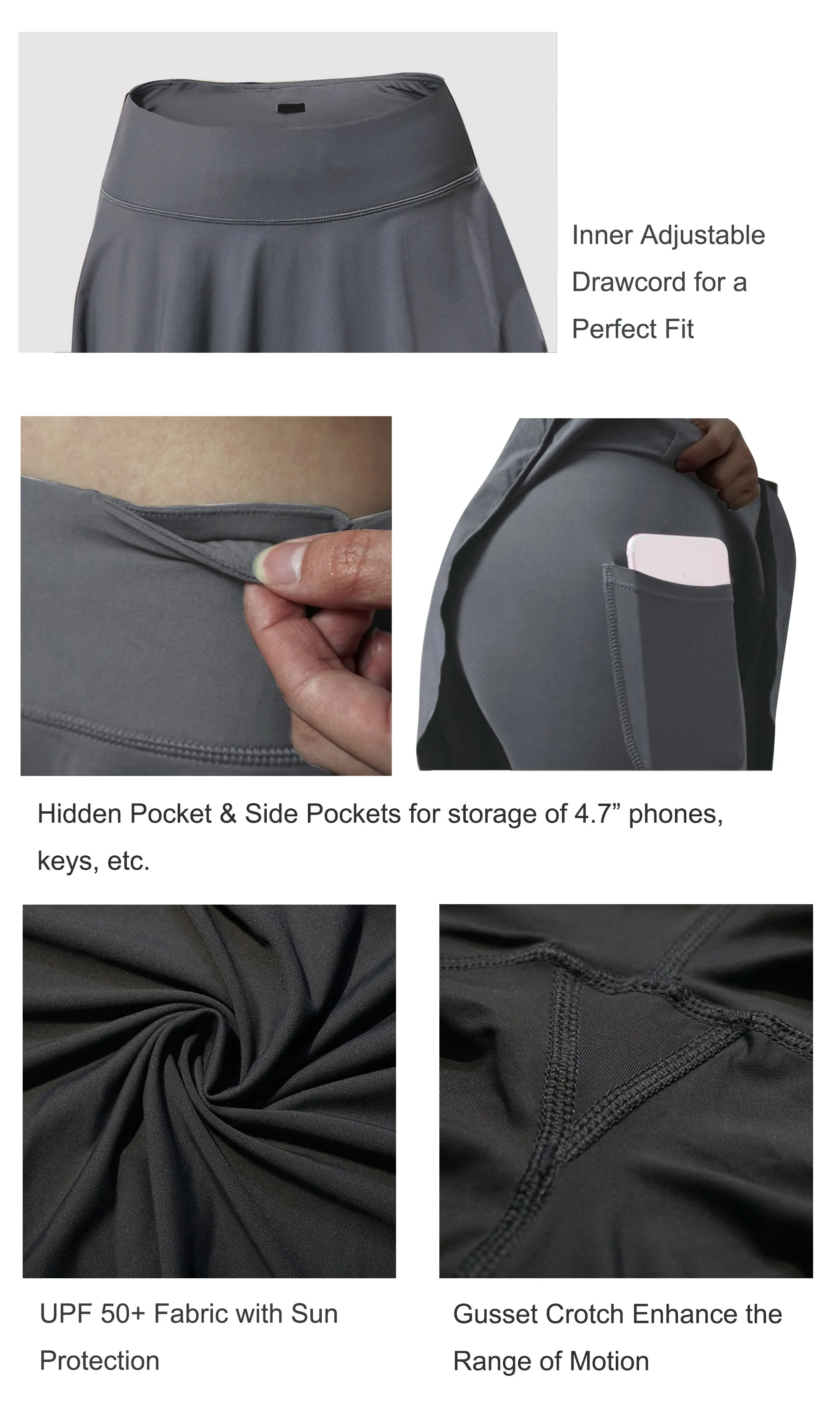 Athletic Tennis Golf Skort with Pocket Shorts gray_Pilates
