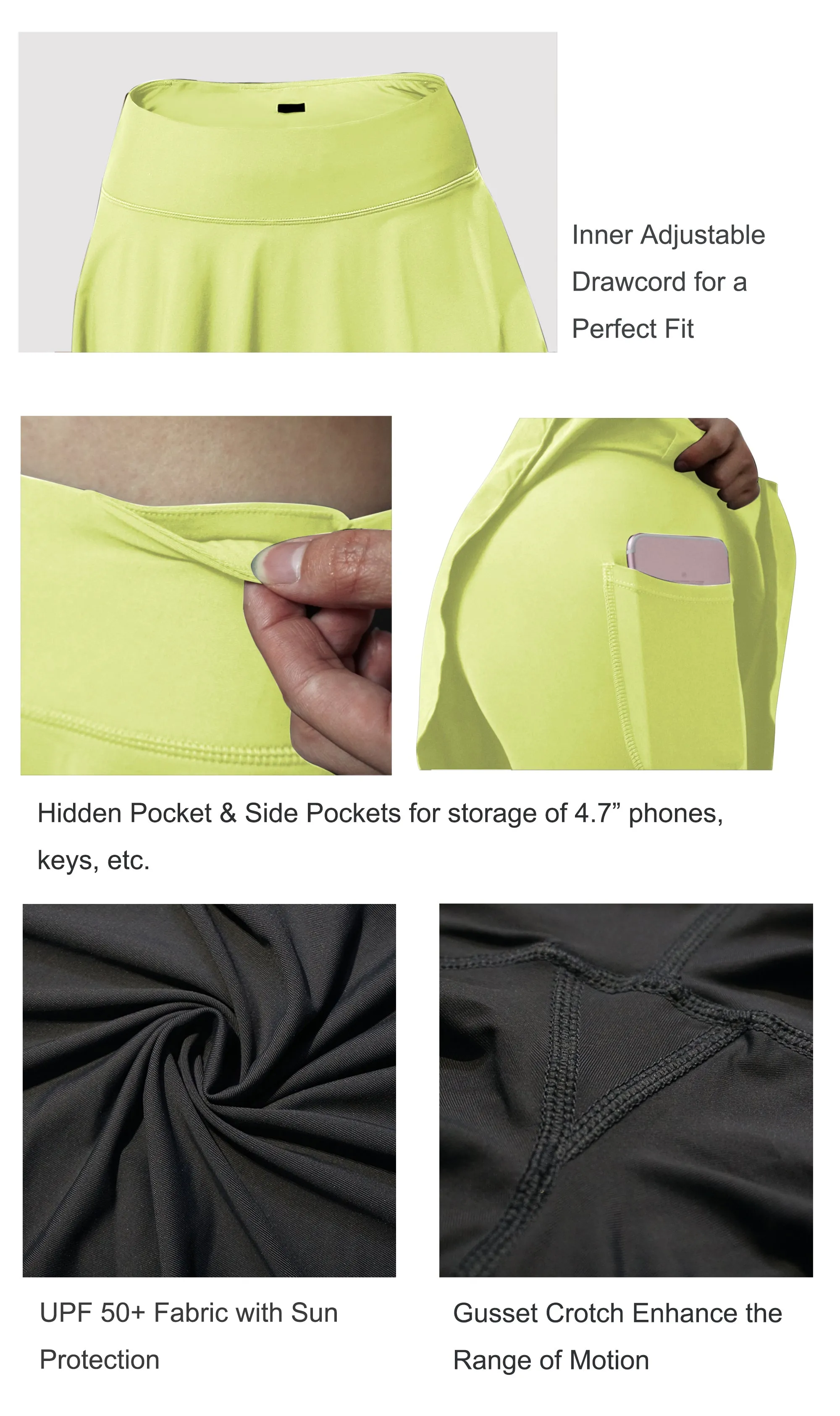 Athletic Tennis Golf Skort with Pocket Shorts neonyellow_Tall Size