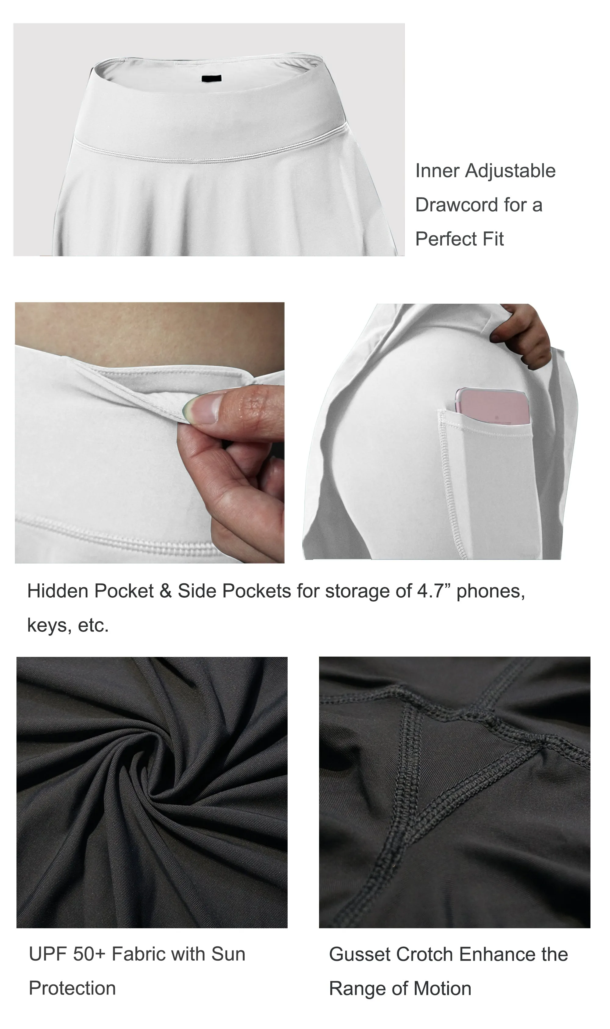 Athletic Tennis Golf Skort with Pocket Shorts white_Plus Size