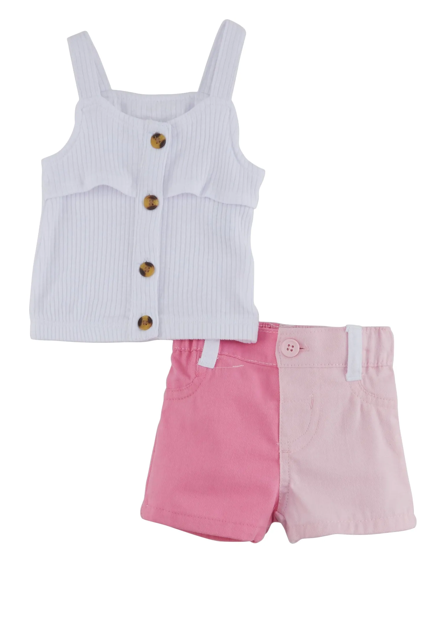 Baby Girls 0-9M Button Front Tank Top and Color Block Shorts
