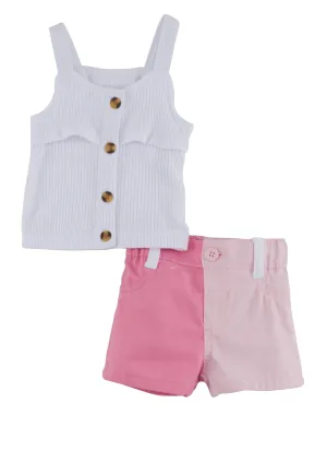 Baby Girls 0-9M Button Front Tank Top and Color Block Shorts