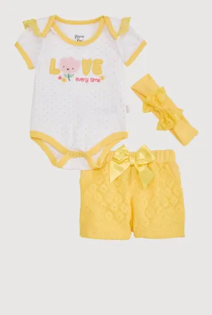 Baby Girls 0-9M Crochet Love Every Time Graphic Bodysuit and Shorts