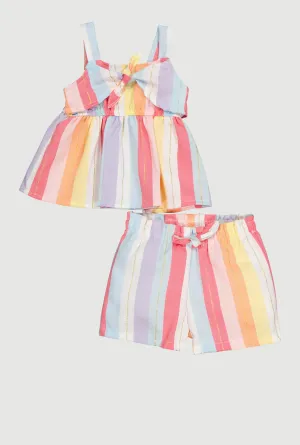 Baby Girls 0-9M Striped Tie Front Sleeveless Top and Shorts