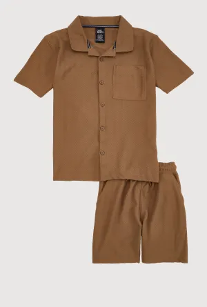 Boys Herringbone Button Front Shirt and Shorts