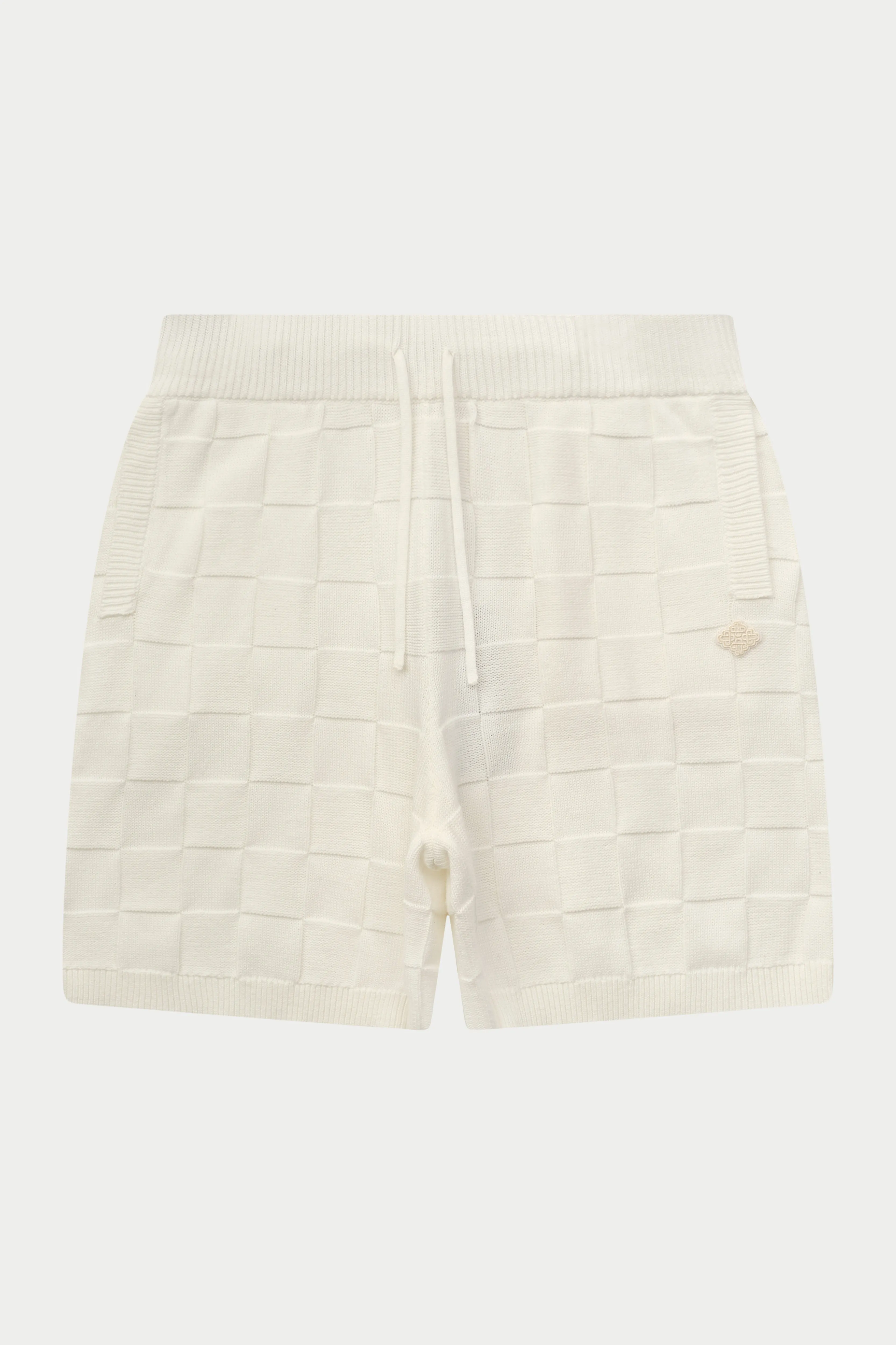 CHECKERBOARD KNITTED SHORT - OFF WHITE