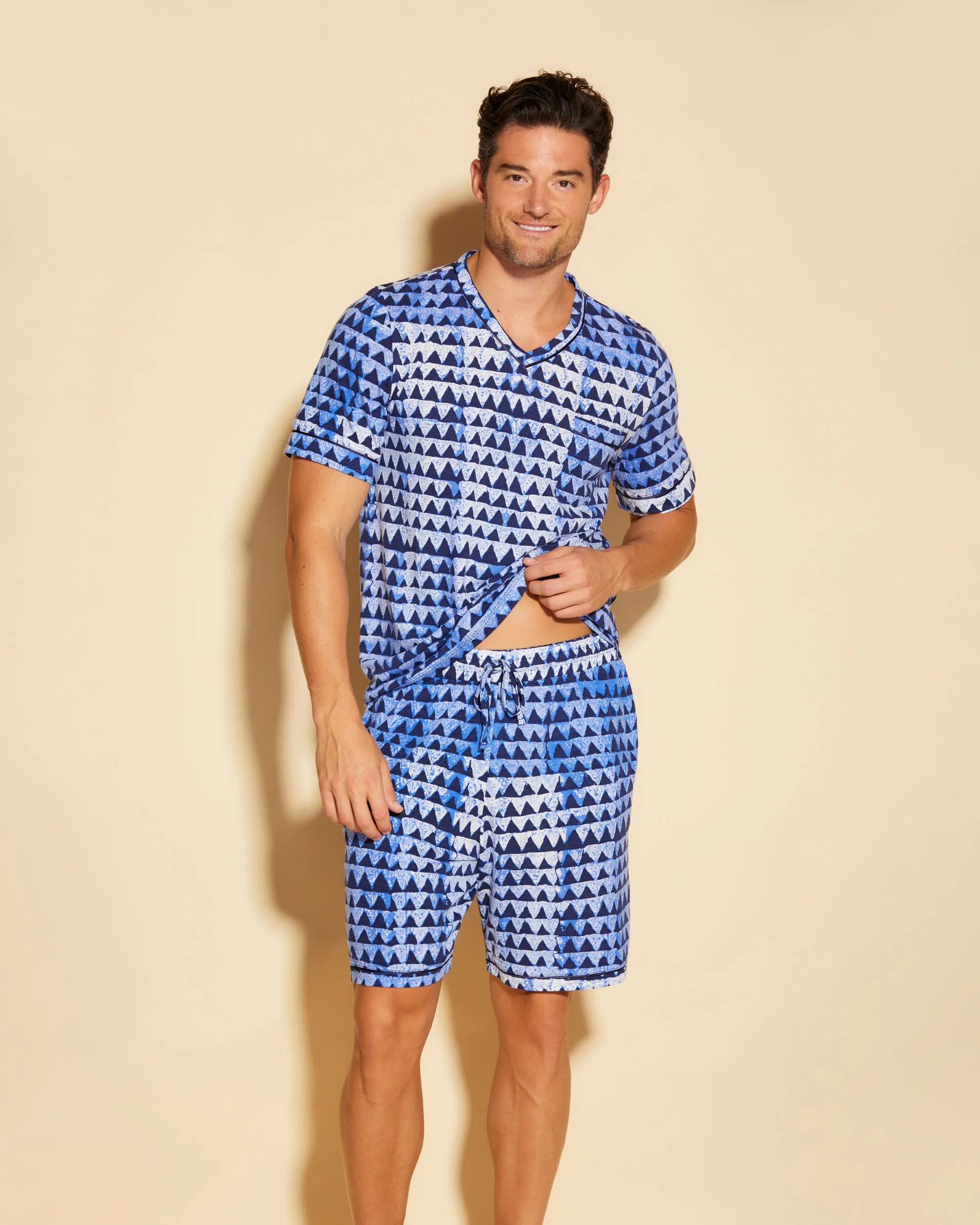Conjunto De Pijama Para Hombre Con Camisa De Manga Corta Y Pantalones Cortos
