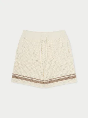 CROCHET KNITTED CONTRAST STRIPE SHORTS - OFF WHITE