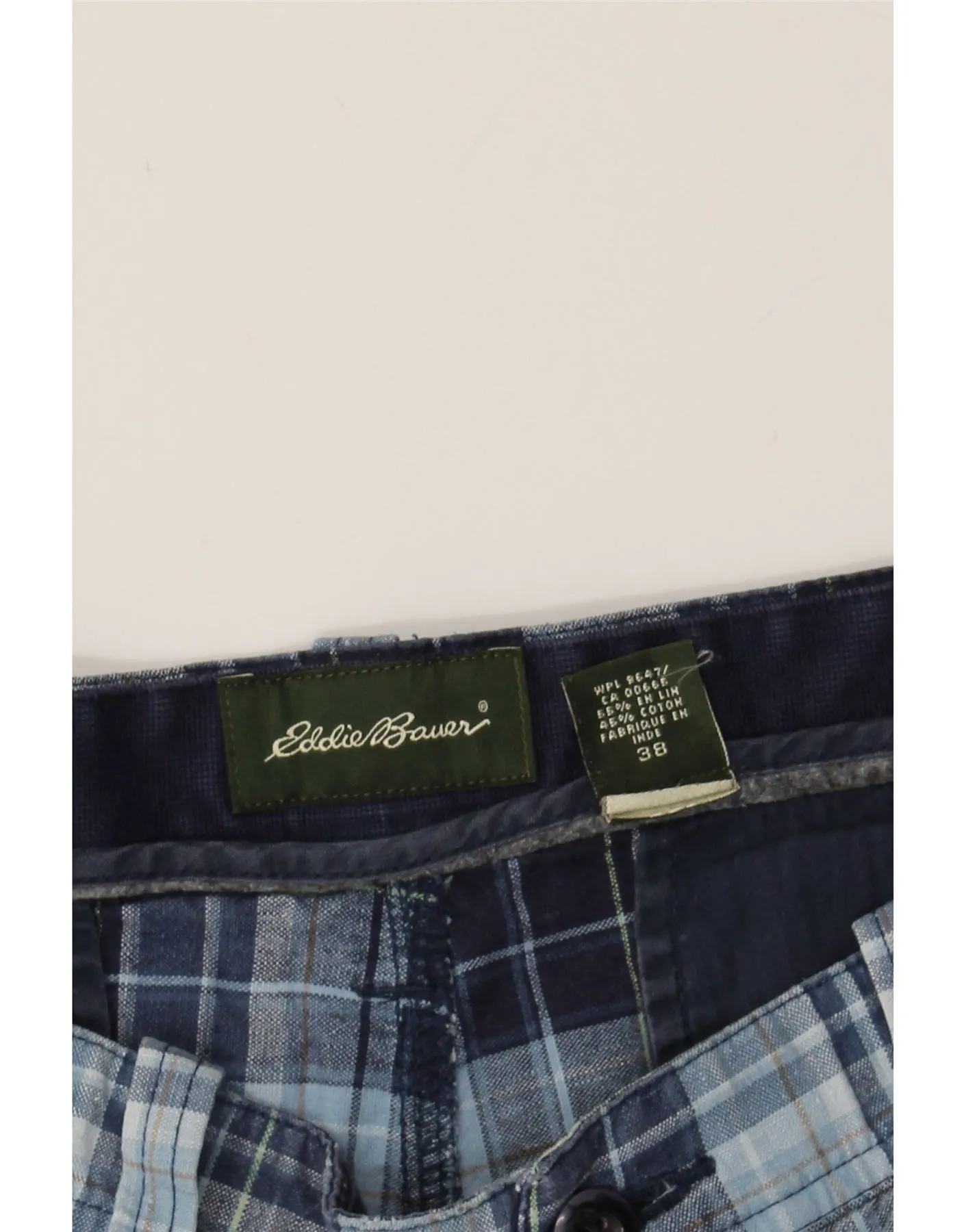 EDDIE BAUER Mens Chino Shorts W38 XL Navy Blue Check Cotton