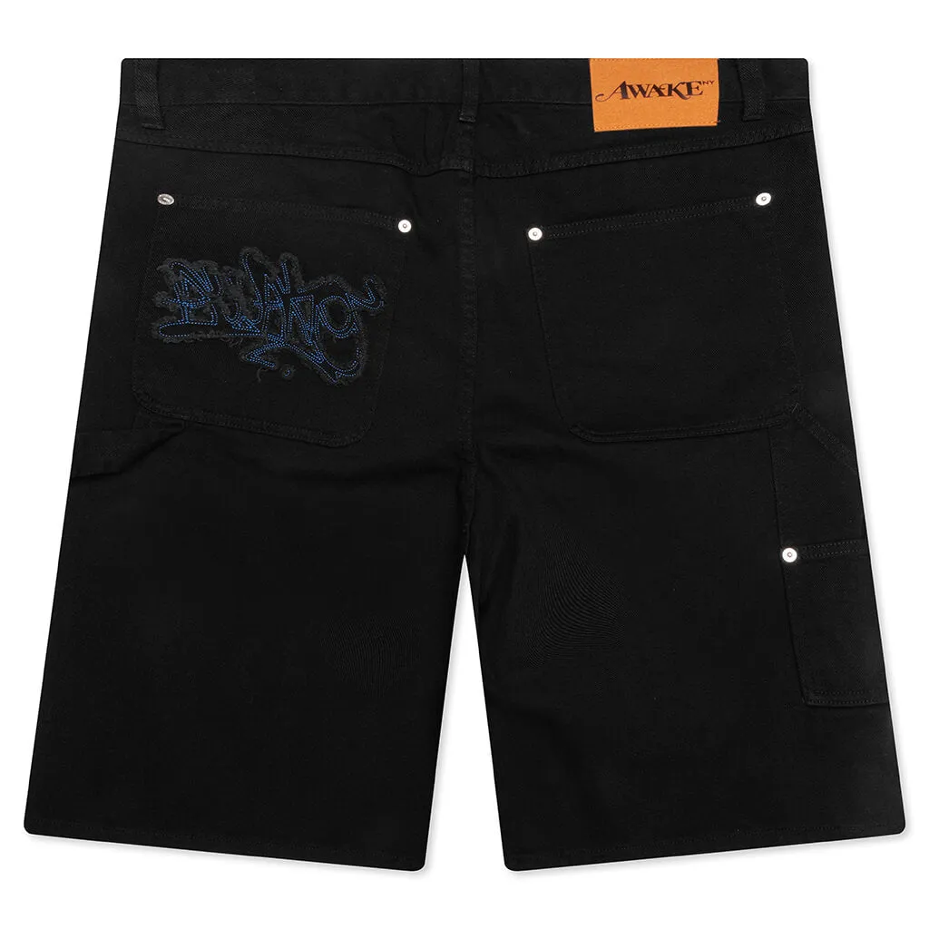 Frayed Script Painter Shorts - Black