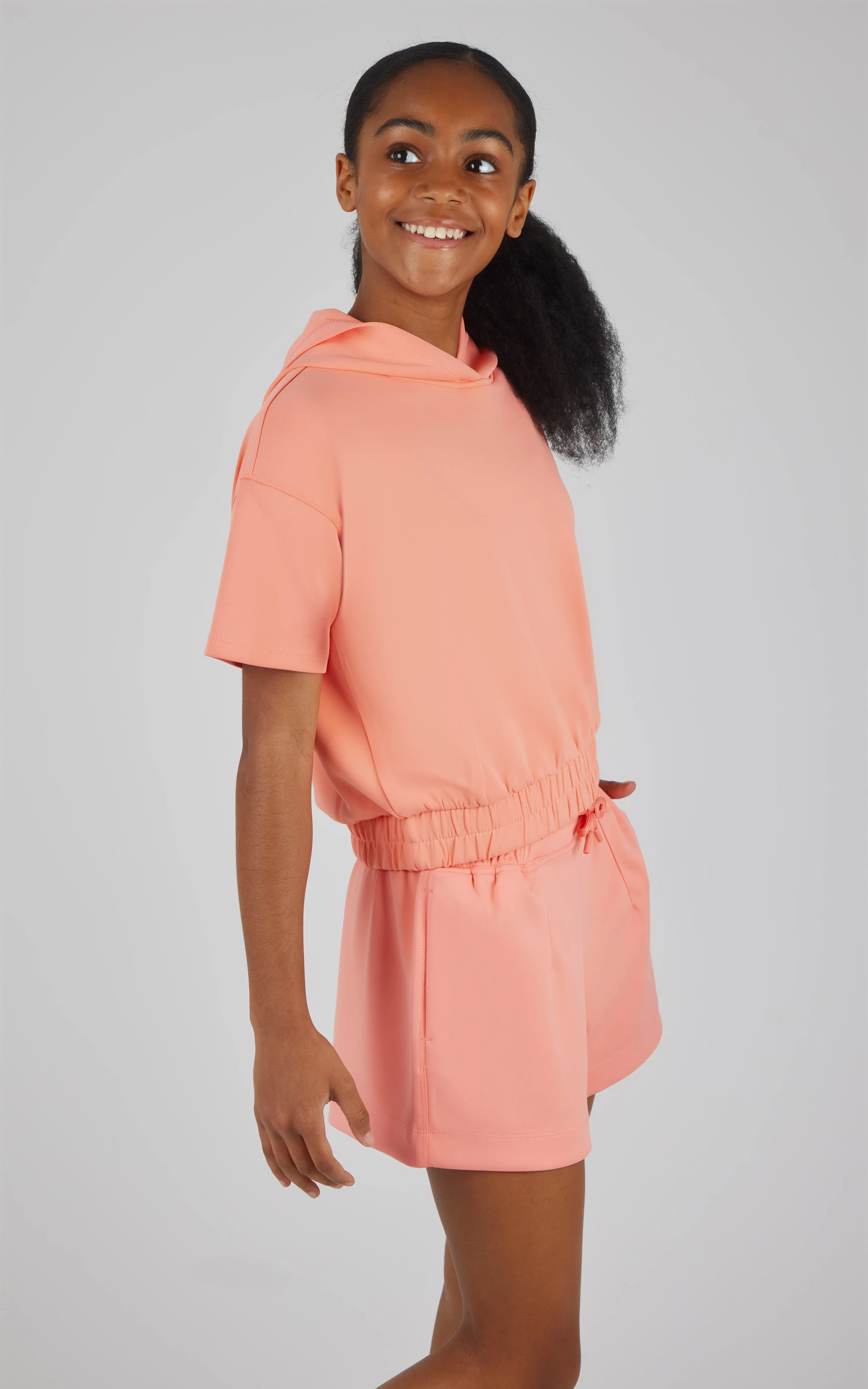 Girls 2 PC Softlite Short Sleeve Hoodie    Short Set
