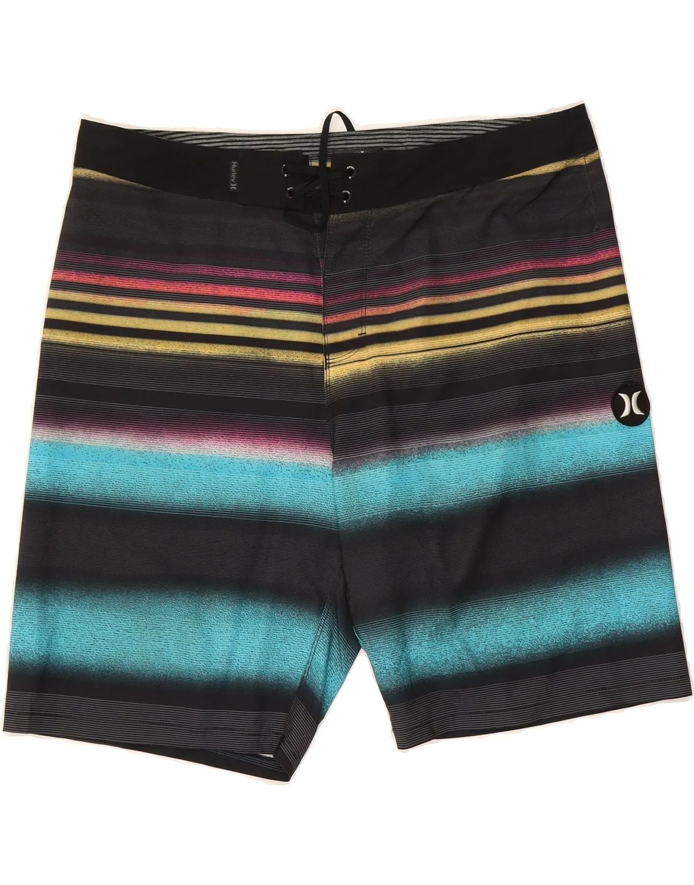 HURLEY Mens Swimming Shorts Large  Black Striped Polyester