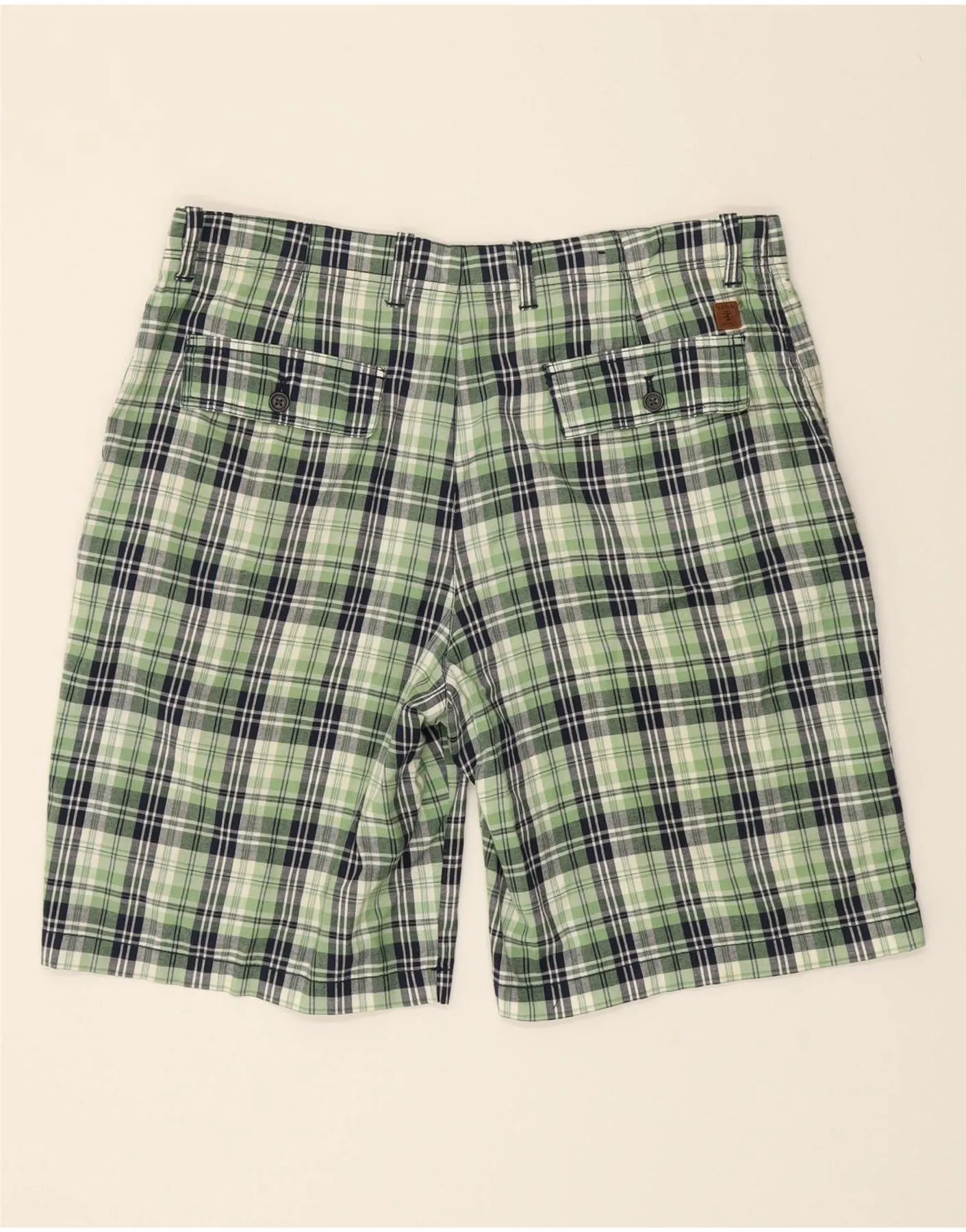 IZOD Mens Chino Shorts W36 Large Green Check Cotton