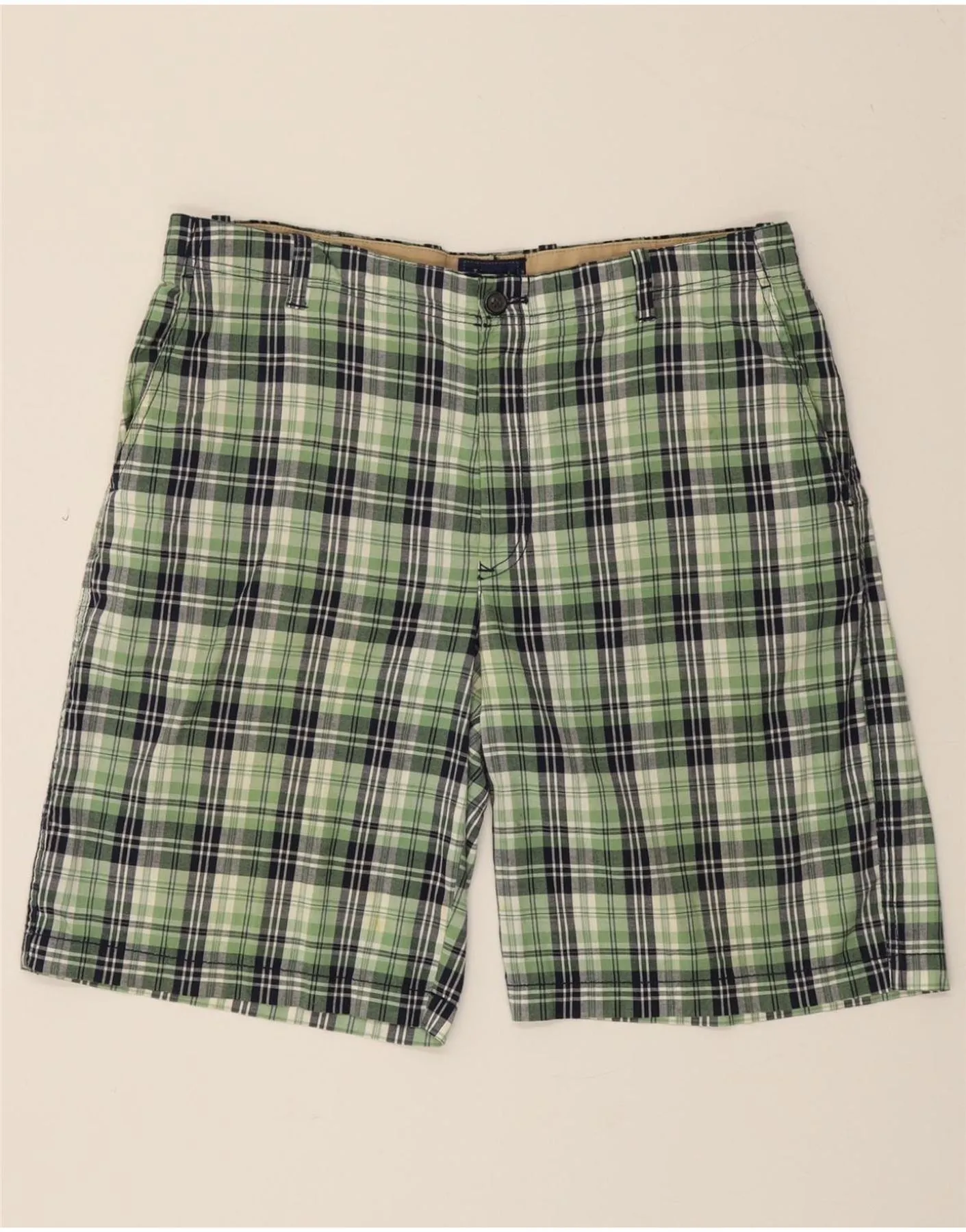 IZOD Mens Chino Shorts W36 Large Green Check Cotton