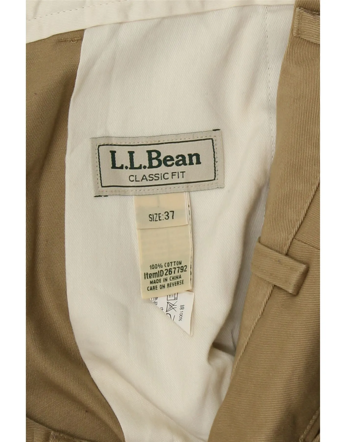 L.L.BEAN Mens Classic Fit Chino Shorts W37 Large  Beige Cotton