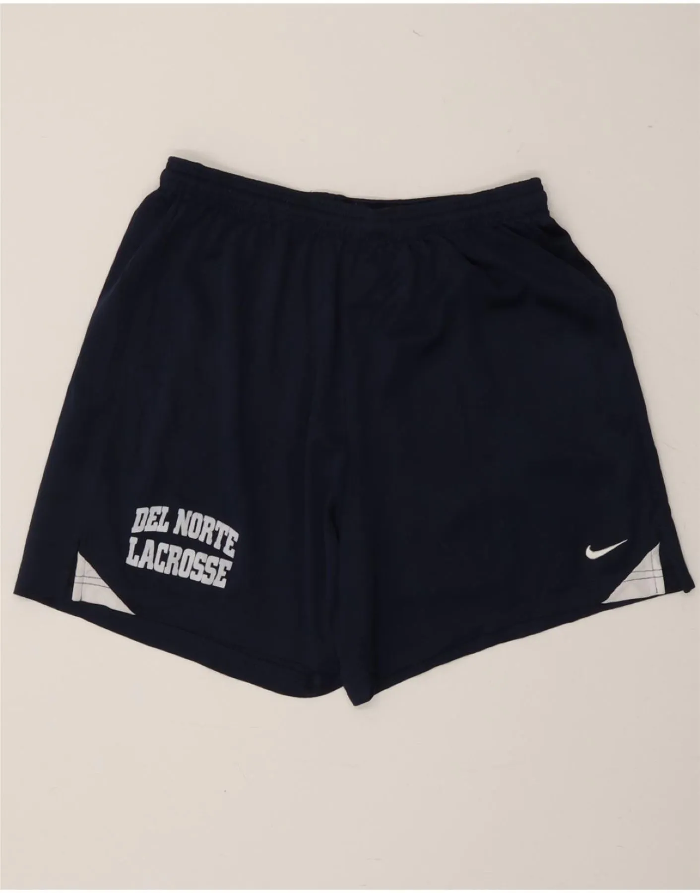 NIKE Womens Dri Fit Graphic Sport Shorts UK 12 Medium  Navy Blue Polyester
