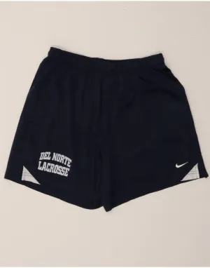 NIKE Womens Dri Fit Graphic Sport Shorts UK 12 Medium  Navy Blue Polyester