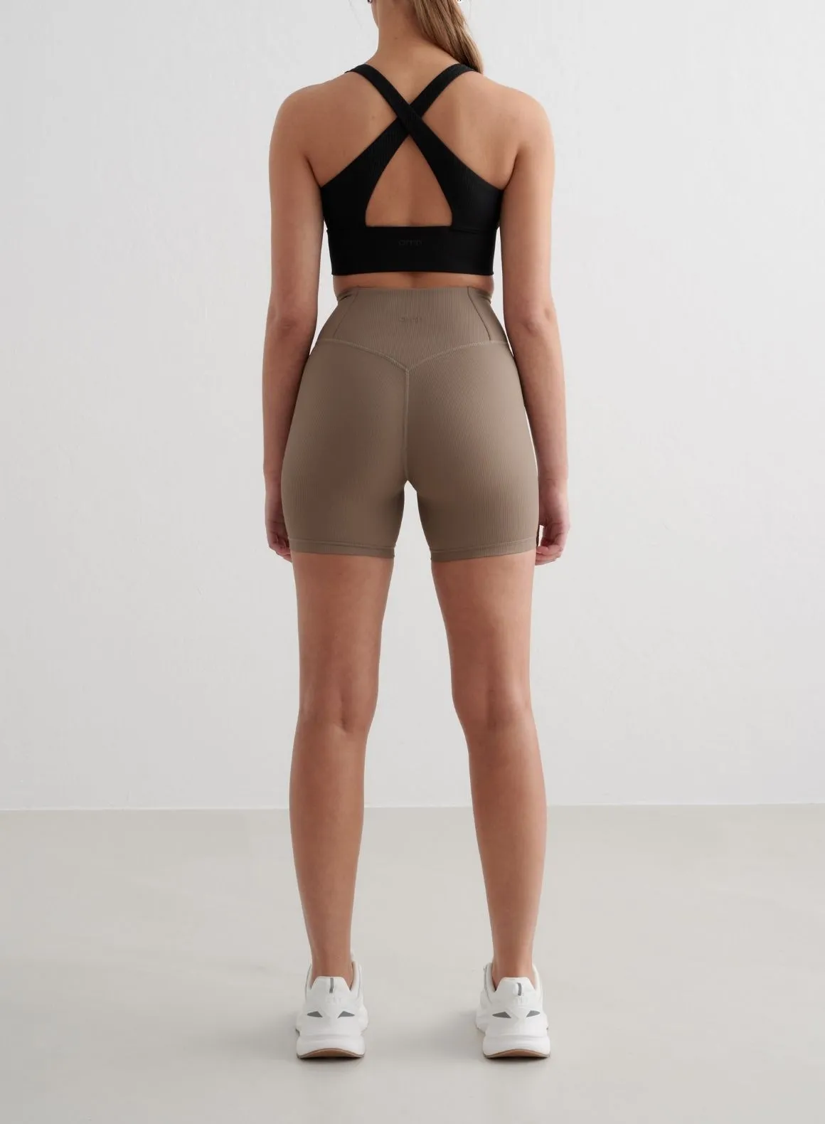 Nougat Ribbed Performance Midi Biker Shorts