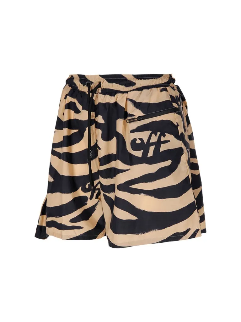 Off-White Allover Zebra Print Drawstring Shorts