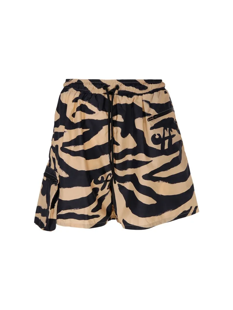 Off-White Allover Zebra Print Drawstring Shorts