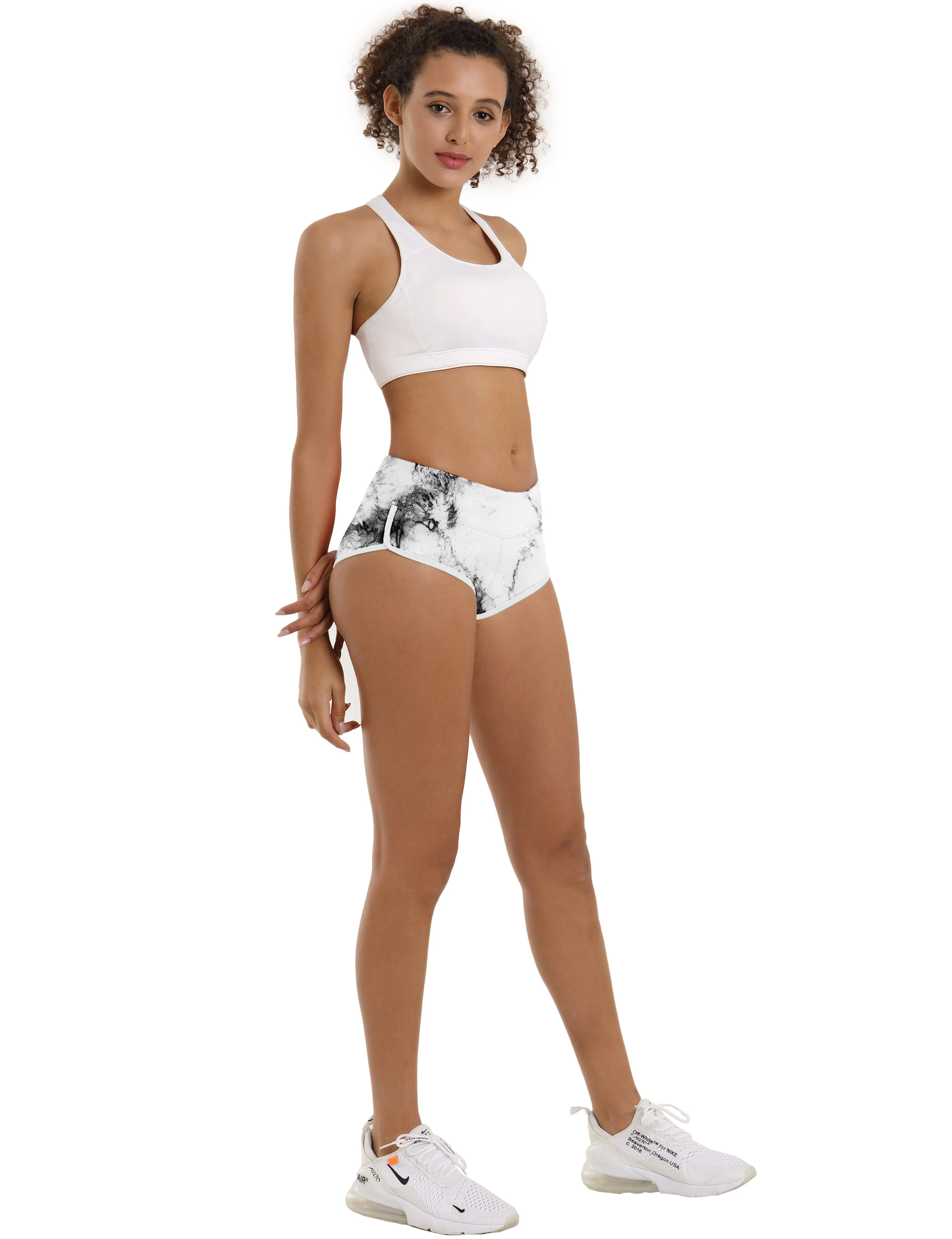 Printed Booty Yoga Shorts arabescato ins