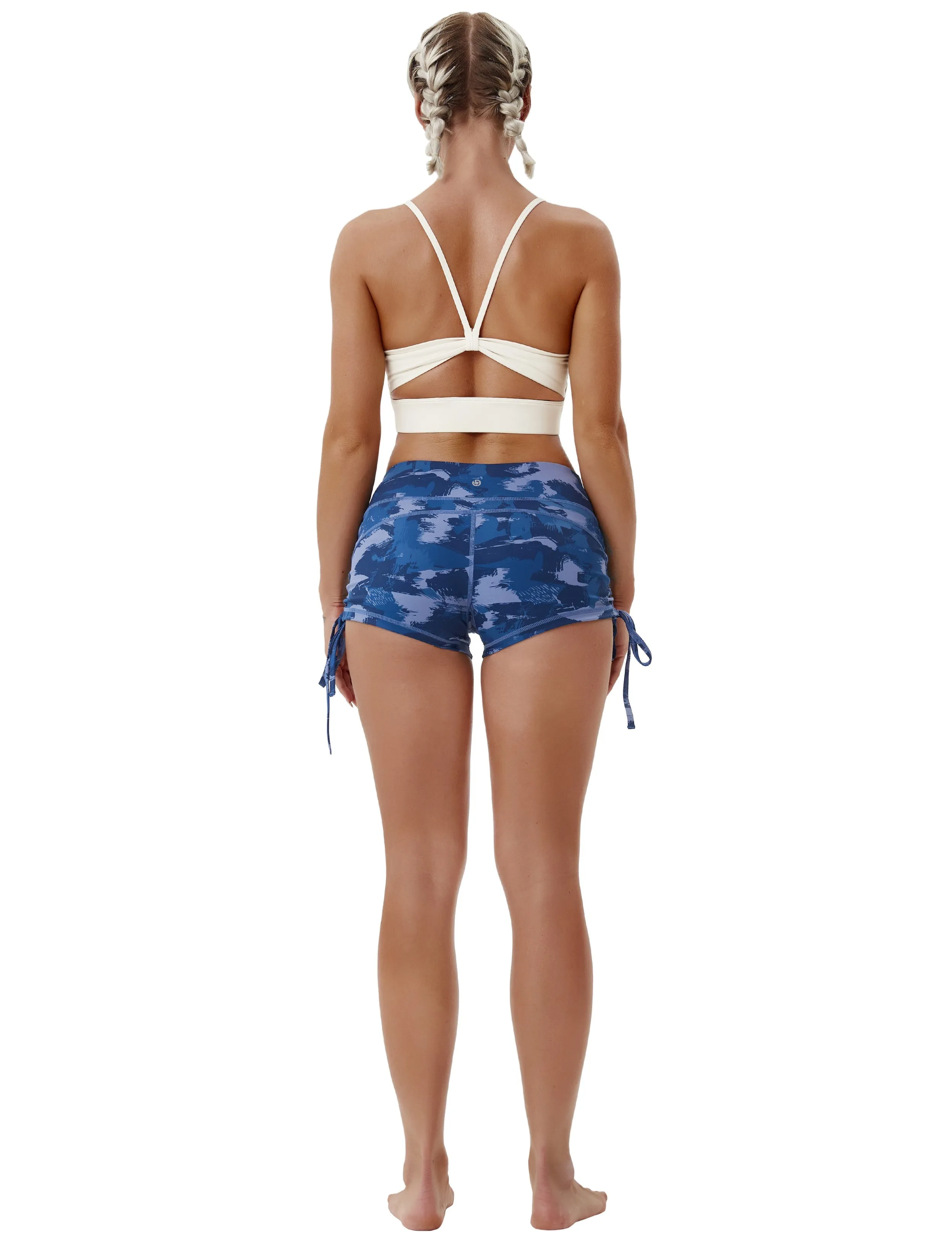 Printed Side Drawstring Hot Shorts navy brushcamo_yogastudio