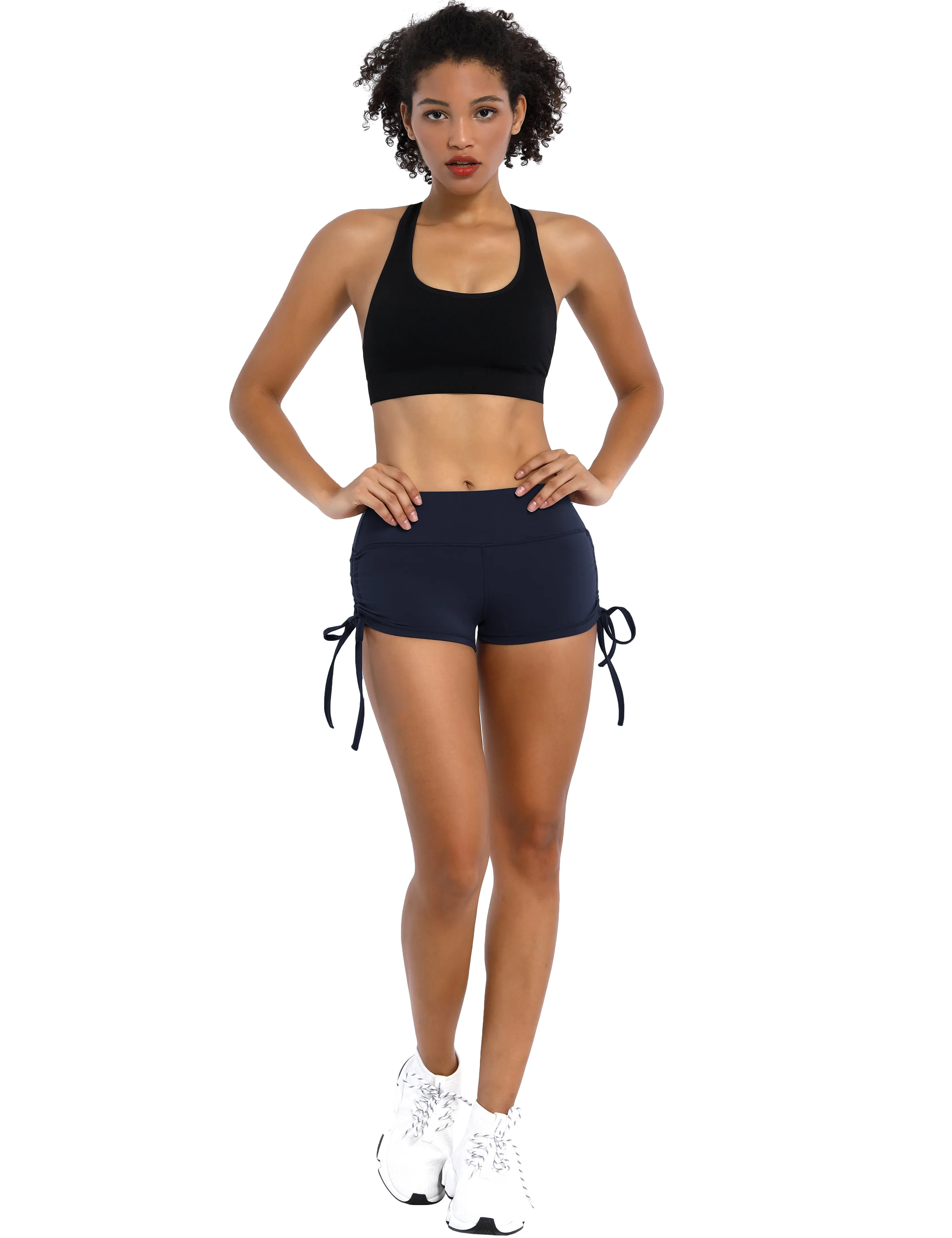 Side Drawstring Hot Shorts darknavy_Running