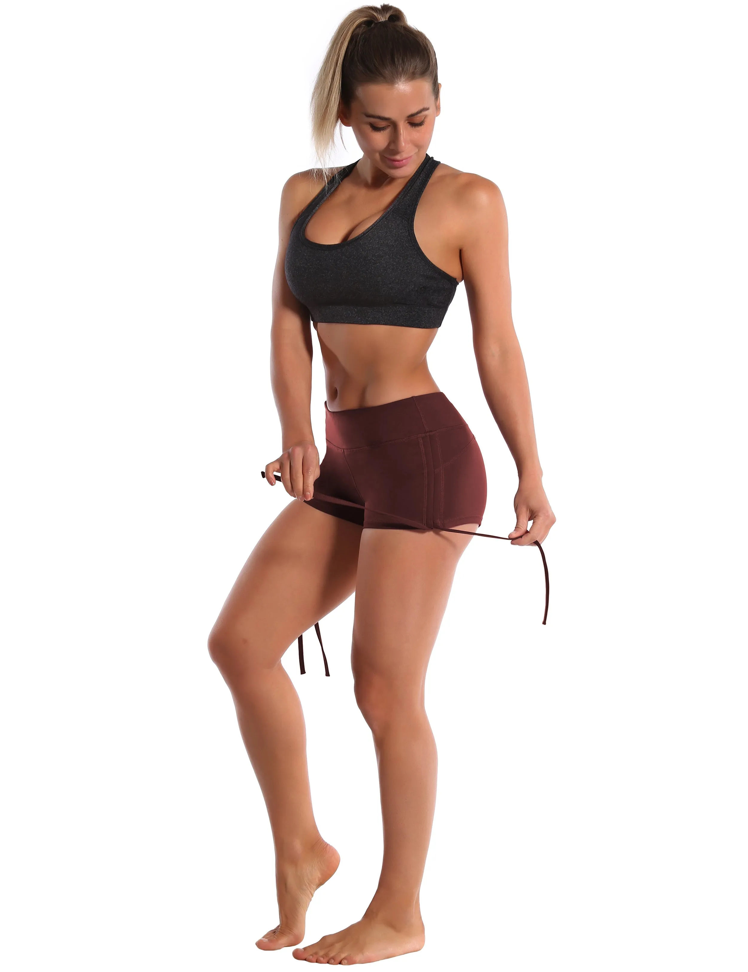 Side Drawstring Hot Shorts mahoganymaroon_Gym