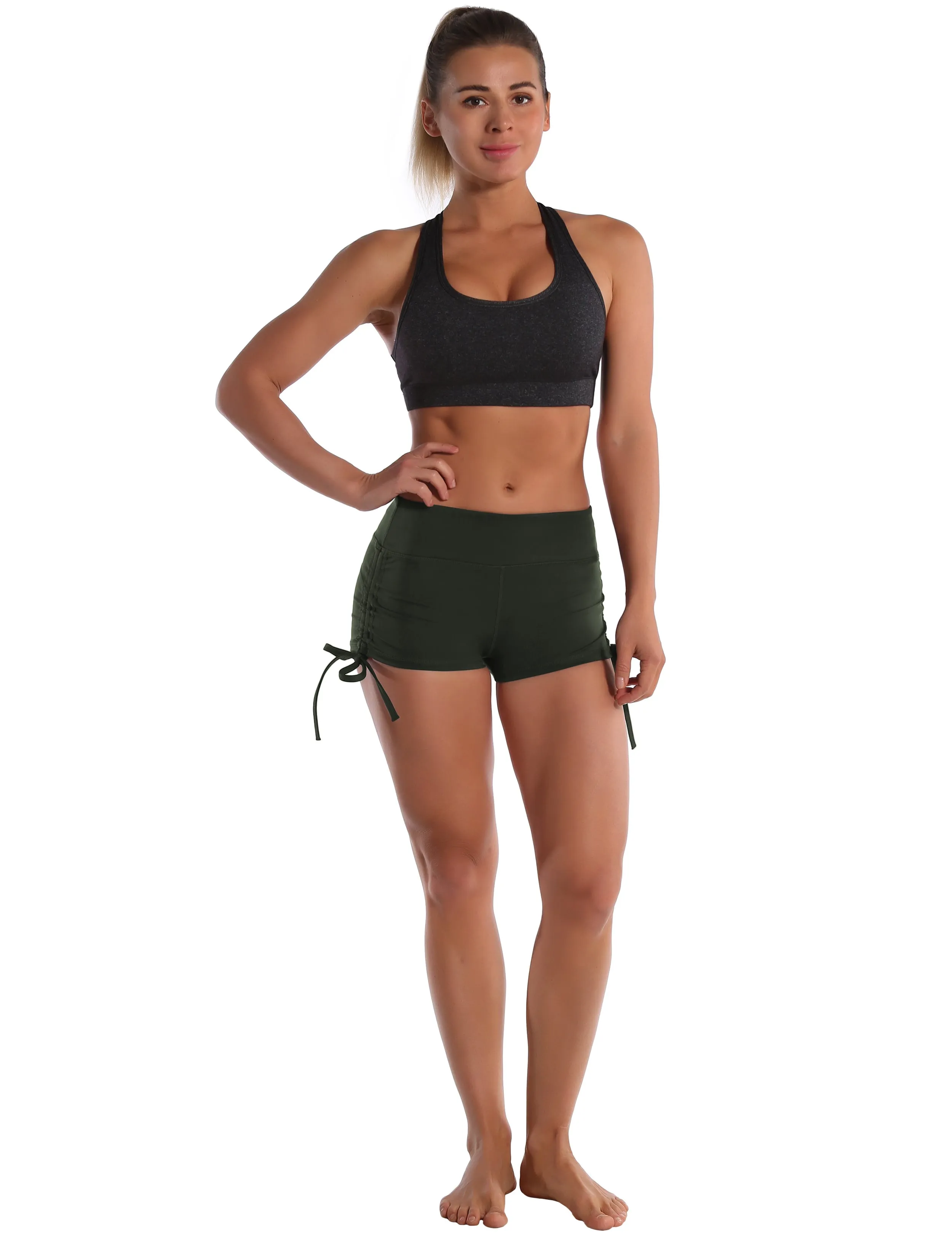 Side Drawstring Hot Shorts olivegray_yoga