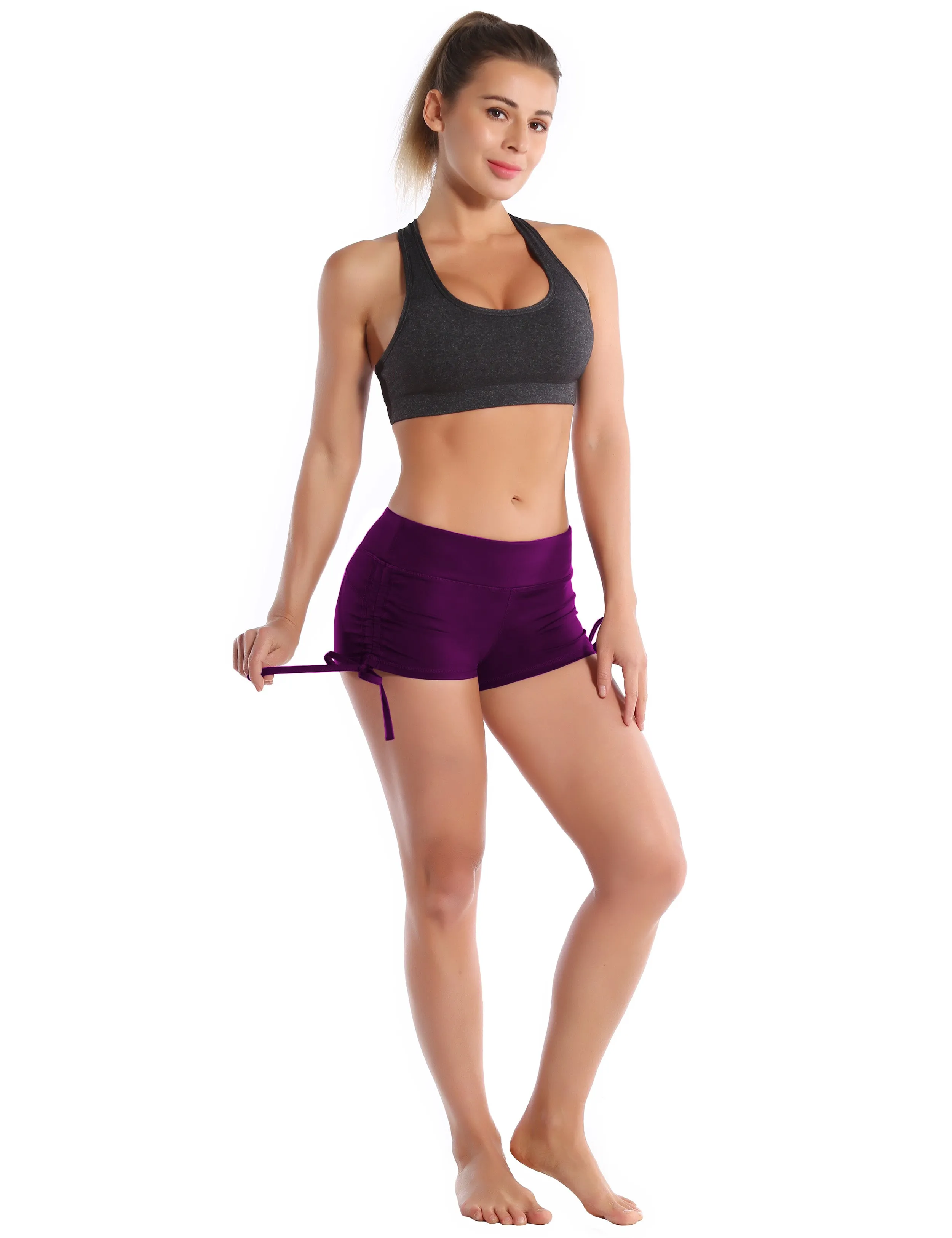 Side Drawstring Hot Shorts plum_yogastudio