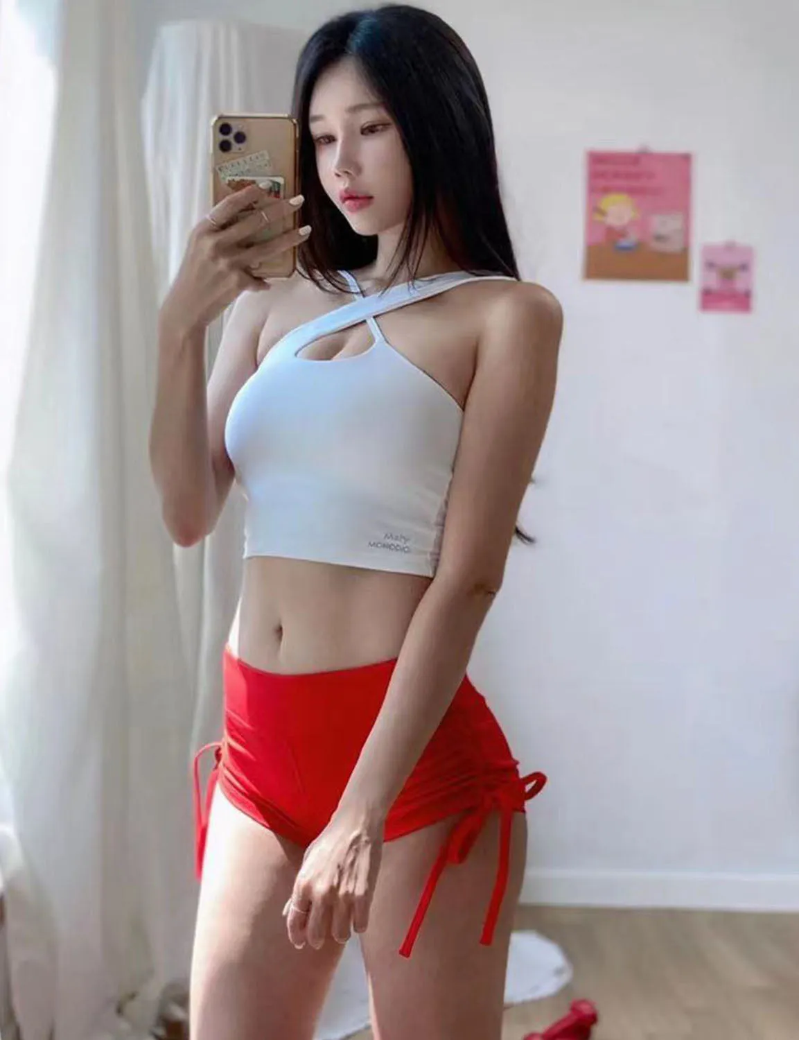 Side Drawstring Hot Shorts scarlet ins_Plus Size