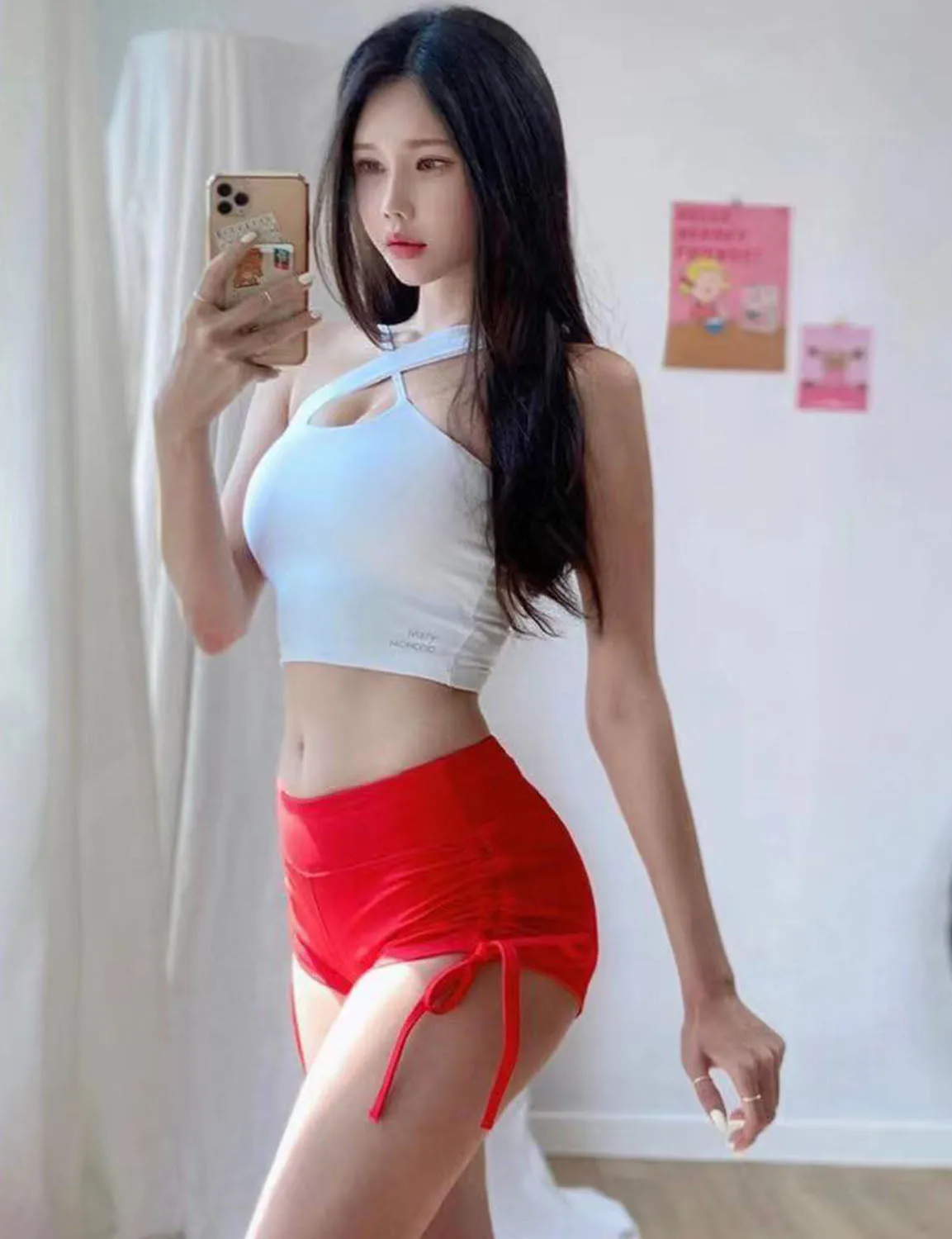 Side Drawstring Hot Shorts scarlet ins_Plus Size