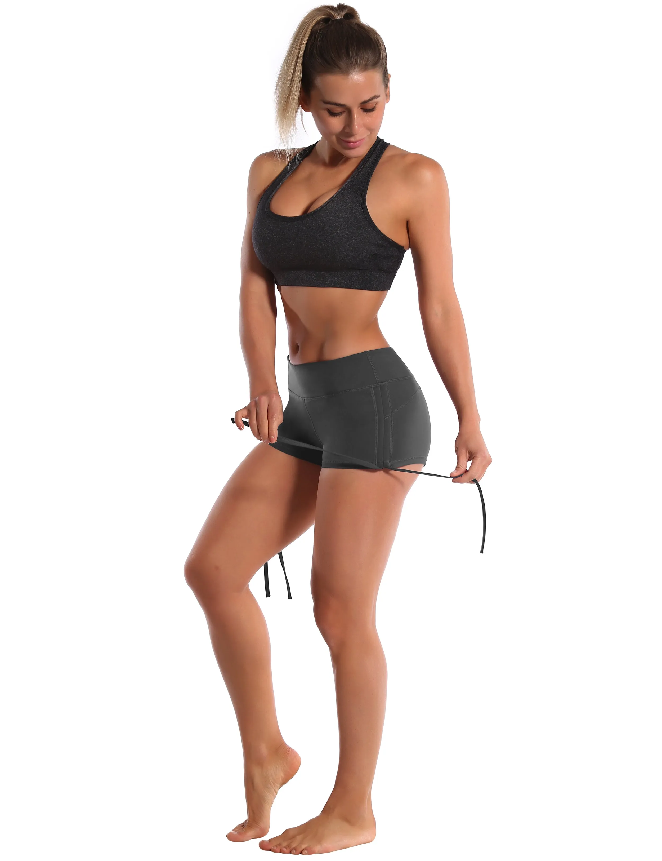 Side Drawstring Hot Shorts shadowcharcoal_Plus Size